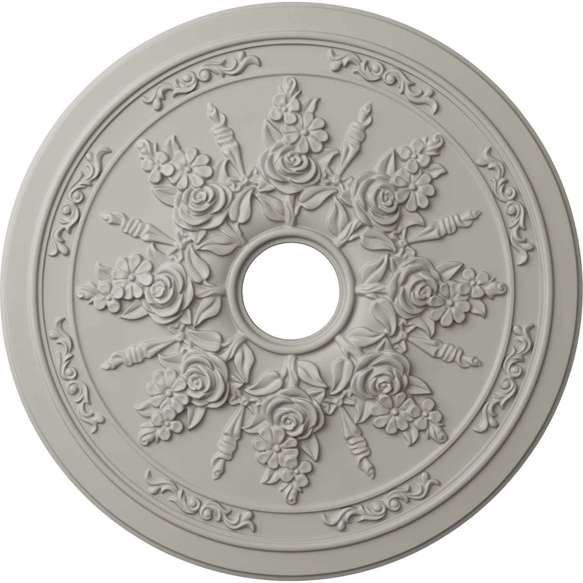 Ekena Millwork CM23ROPCF Rose and Ribbon 23.625-in W x 23.625-in L Painted Pot Of Cream Polyurethane Whole Ceiling Medallion