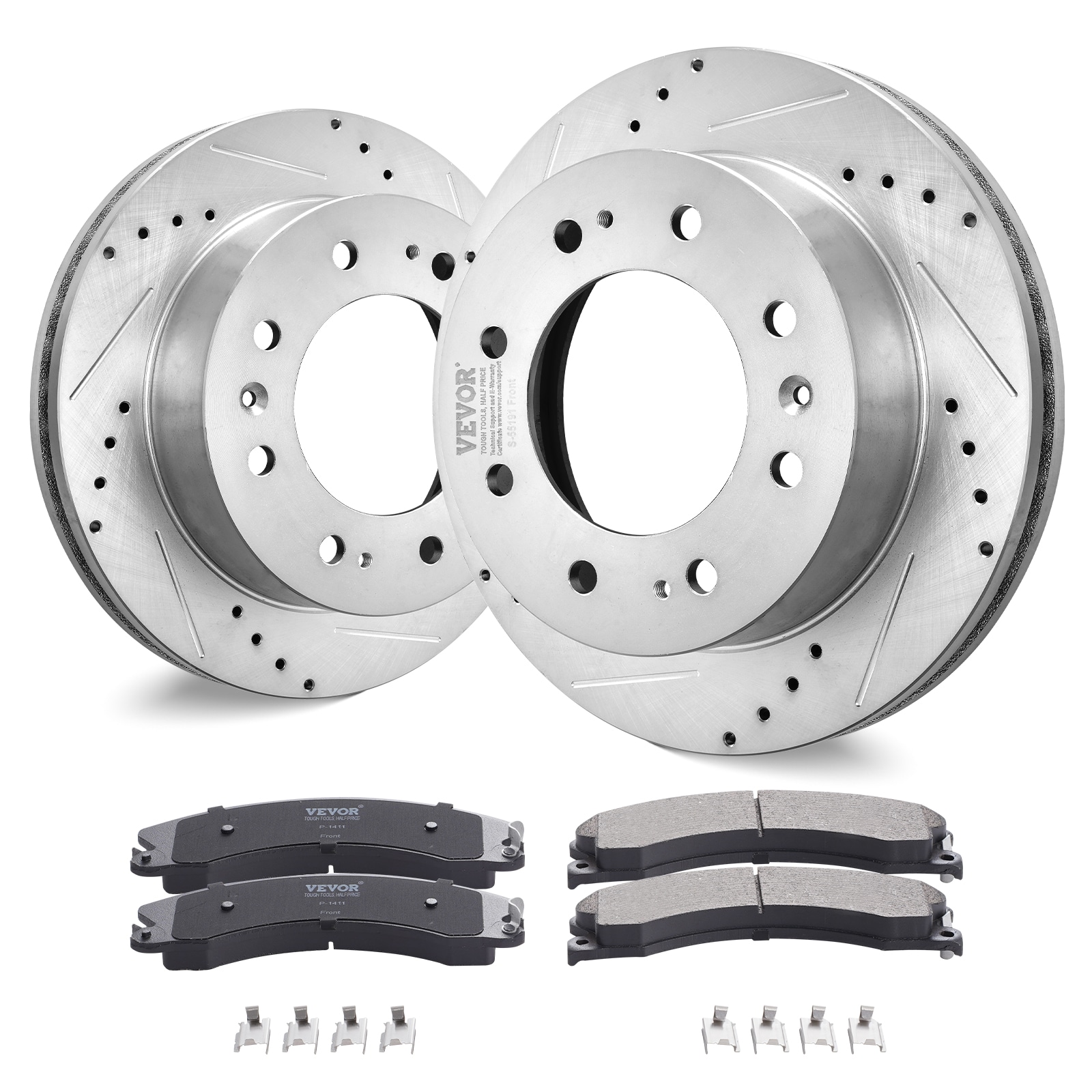 VEVOR QCCCPTZSILVE8OZIGV0 Front Brake Kit Compatible with 2011-2019 Chevy Silverado GMC Sierra 2500 3500 HD, Drilled and Slotted Brake Rotors Ceramic Brake Pads Replacement Kit, 14 Front Rotors