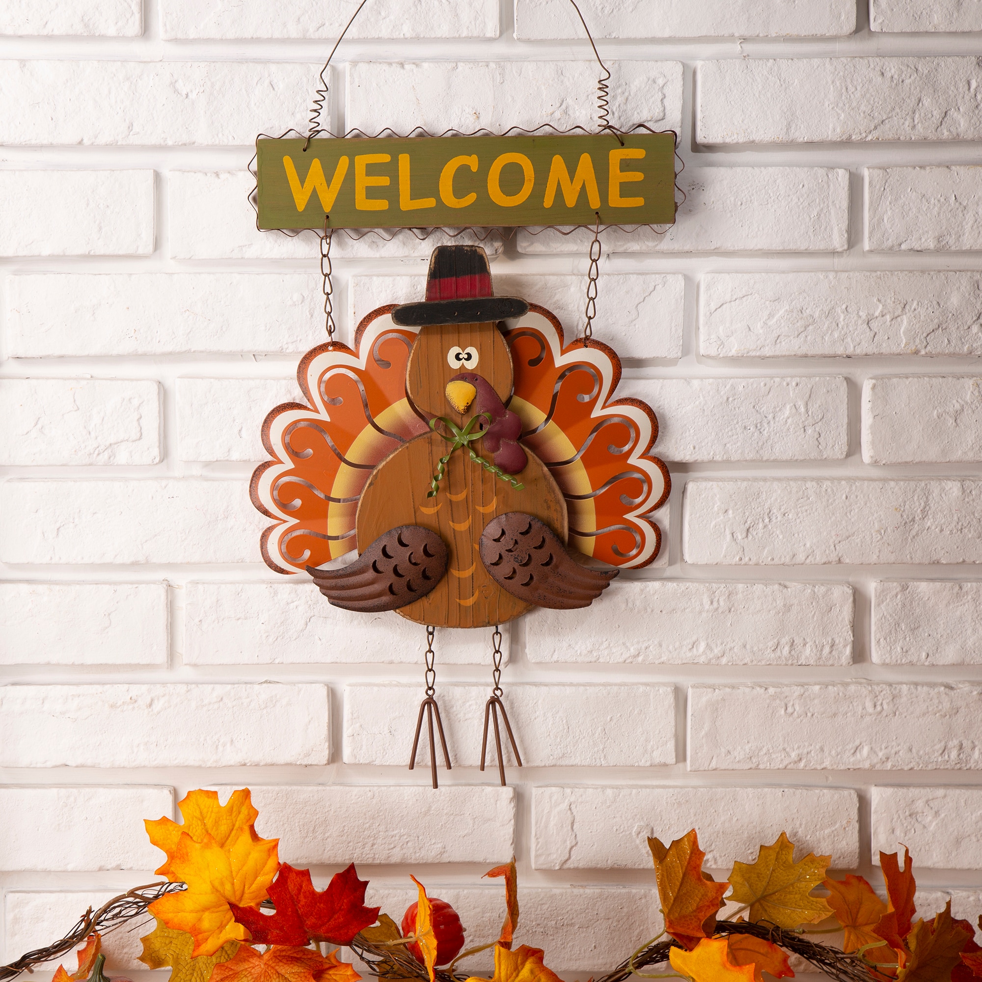 Glitzhome 30in. H Thanksgiving Metal Turkey Yard Stake Wall Decor