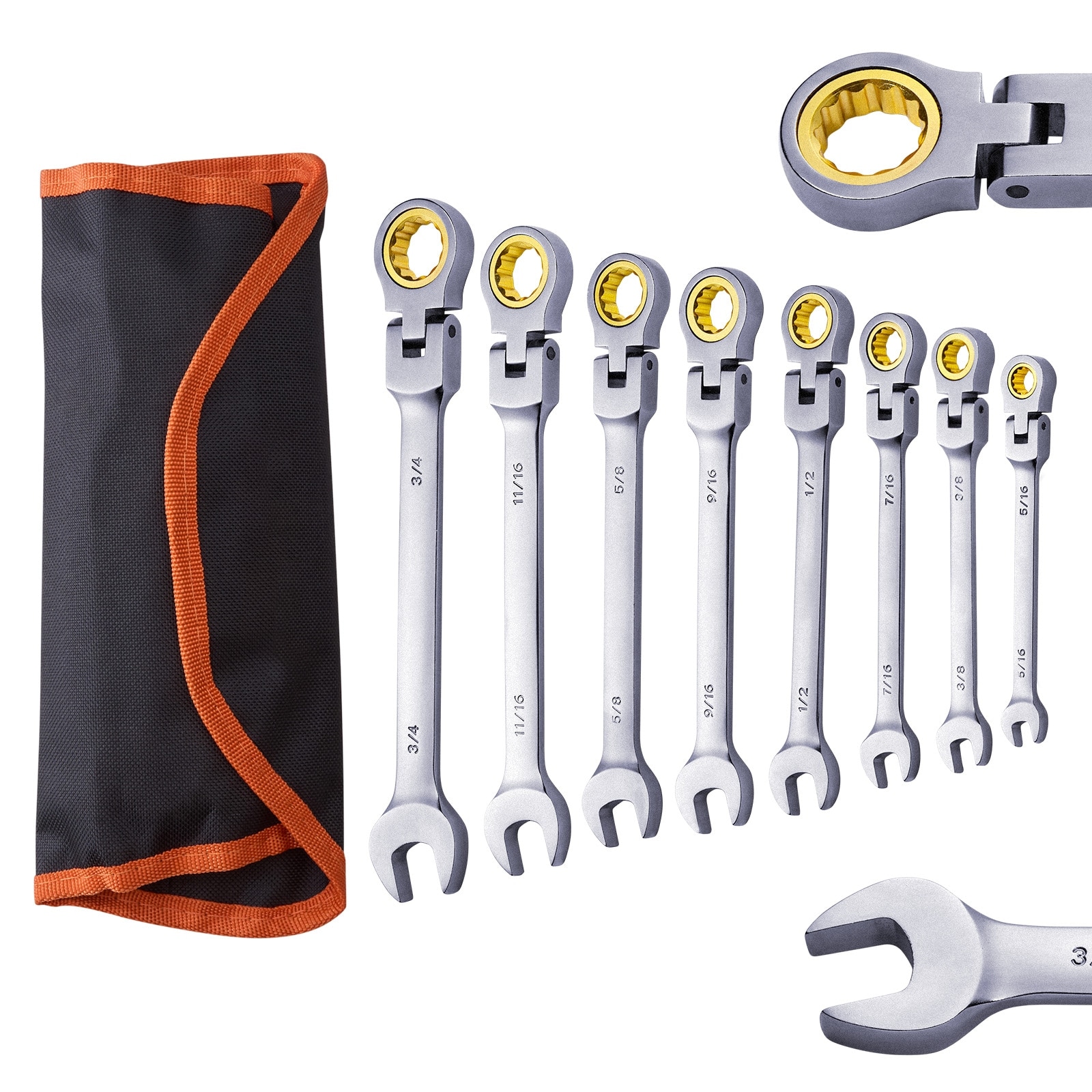 Tinyhomie Flex Head Ratcheting Wrench Set 8 PCS SAE  with Roll up Pouch