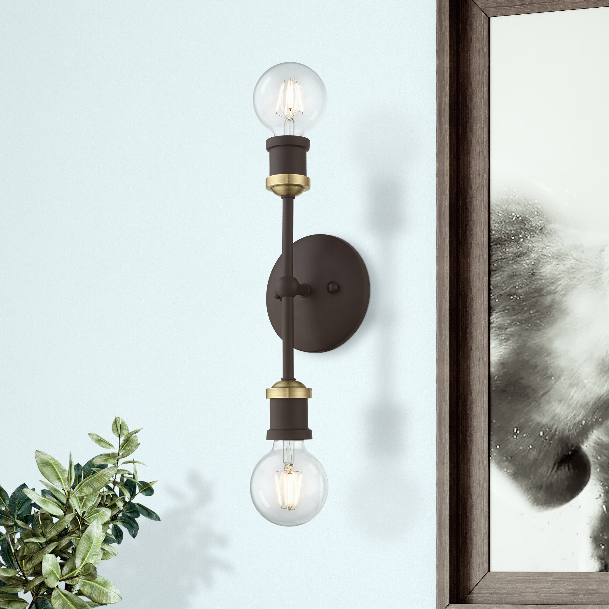 Lansdale 12" Contemporary Urban Two-Light Sconce in Bronze and Brass