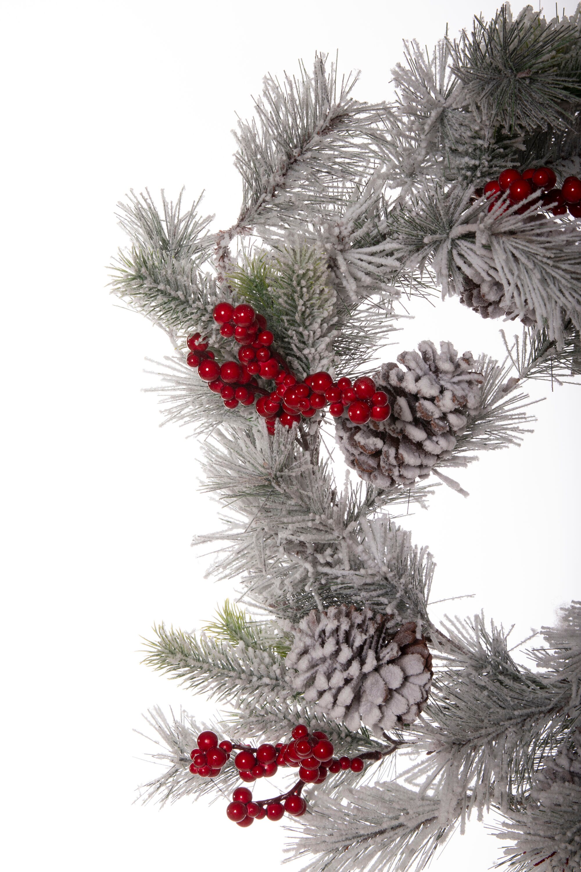 24-Inch Flocked Pine Berry and Pinecone Christmas Wreath