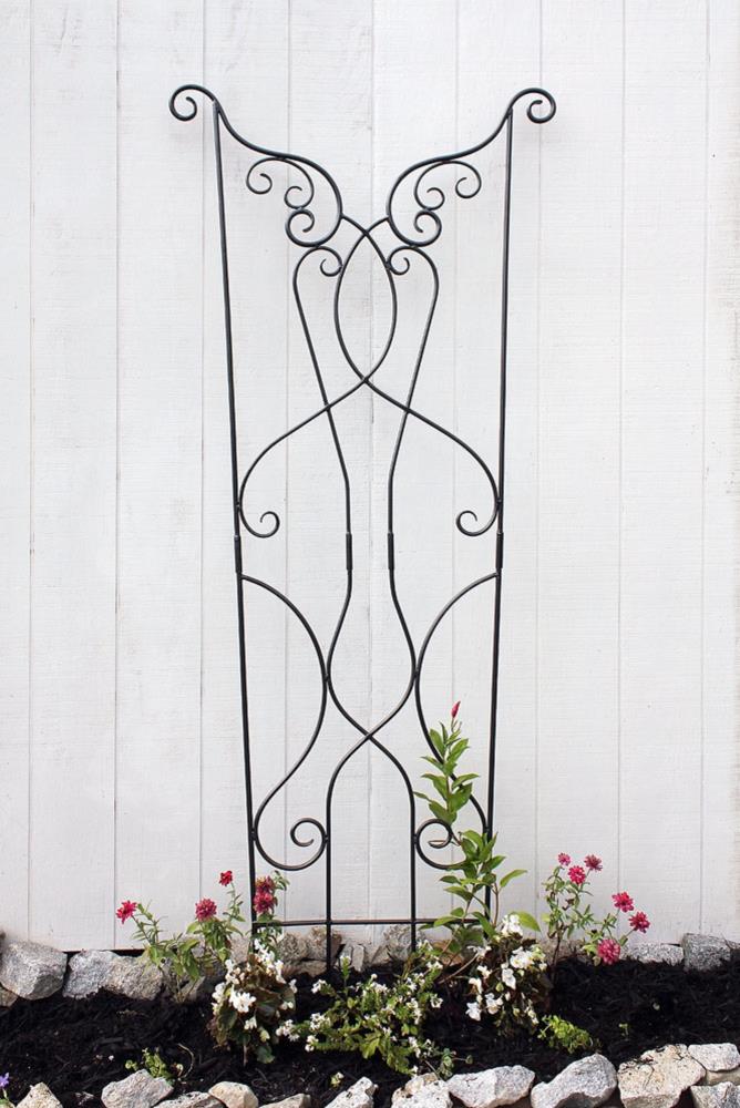 Rococo Black Wrought Iron Fan Garden Trellis