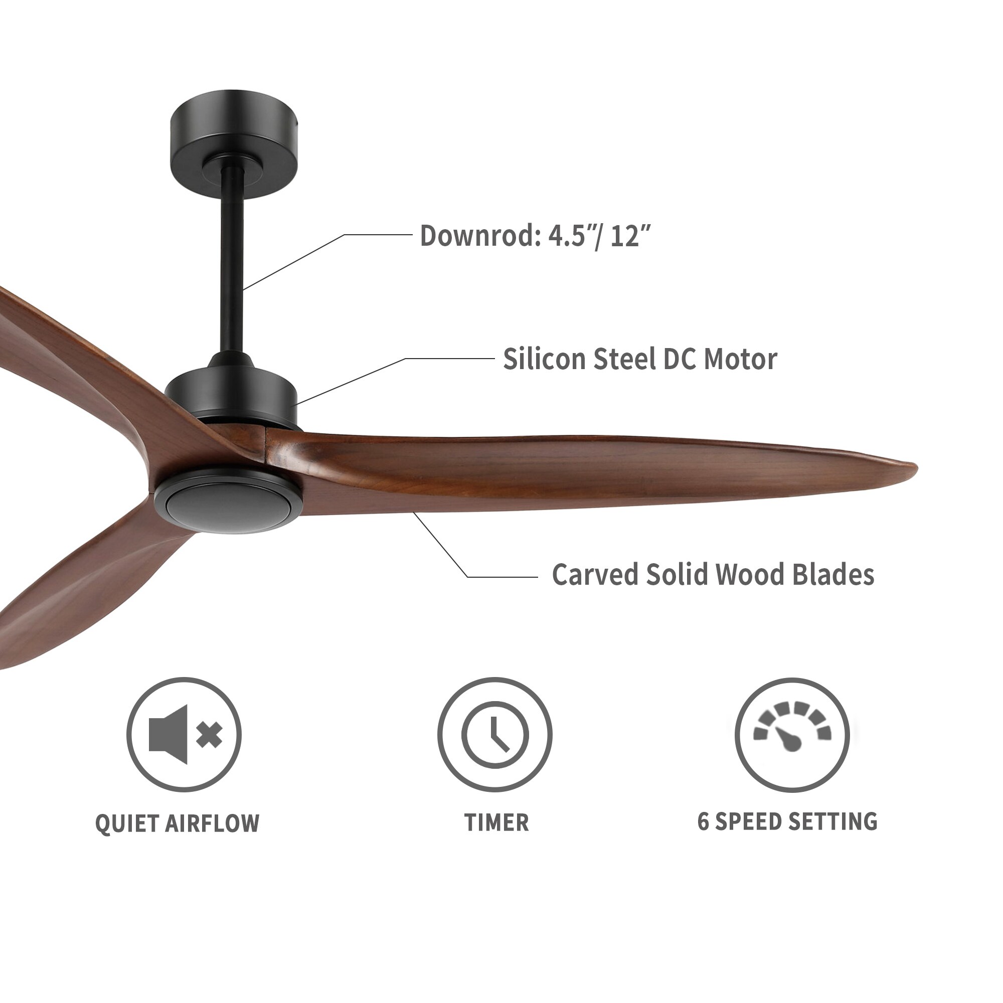 Ceiling Fan Pull Chain Extension,12 Inch Sculptured Walnut Wooden