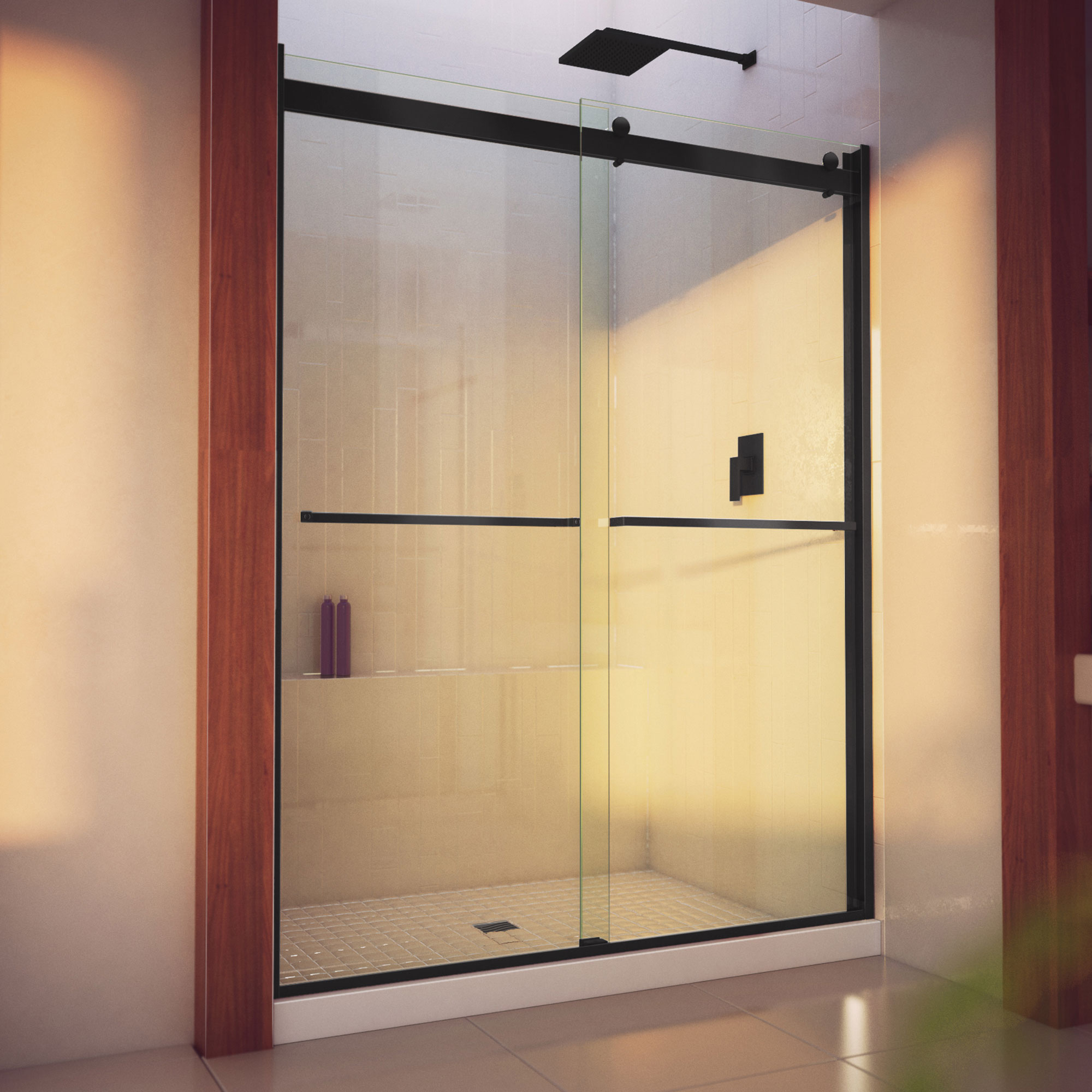 Satin Black Clear Glass Semi-Frameless Shower Door 60" x 76"