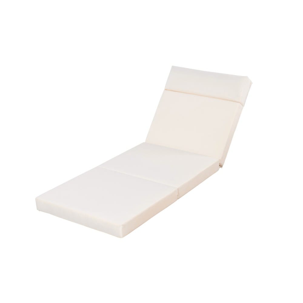 Coolbibila IKER-PCUSH-CREAM Tri Fold Reclining Chair Cream Cushion with Headrest 77 x 27 x 4 Inch Foam Fabric Weather Resistant Patio Lounger Pad