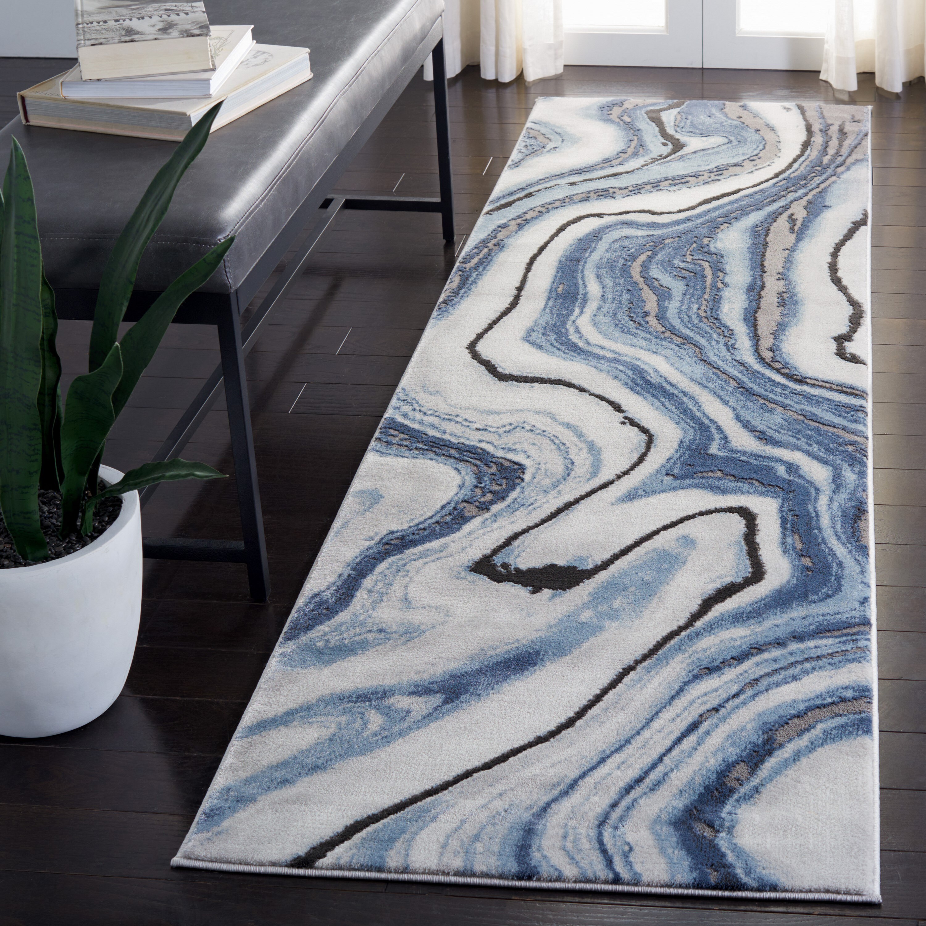 Safavieh CFT819M-28 Craft Moro 2 x 8 (ft) Loomed Polypropylene Blue/Gray Rectangular Indoor Geode Runner rug