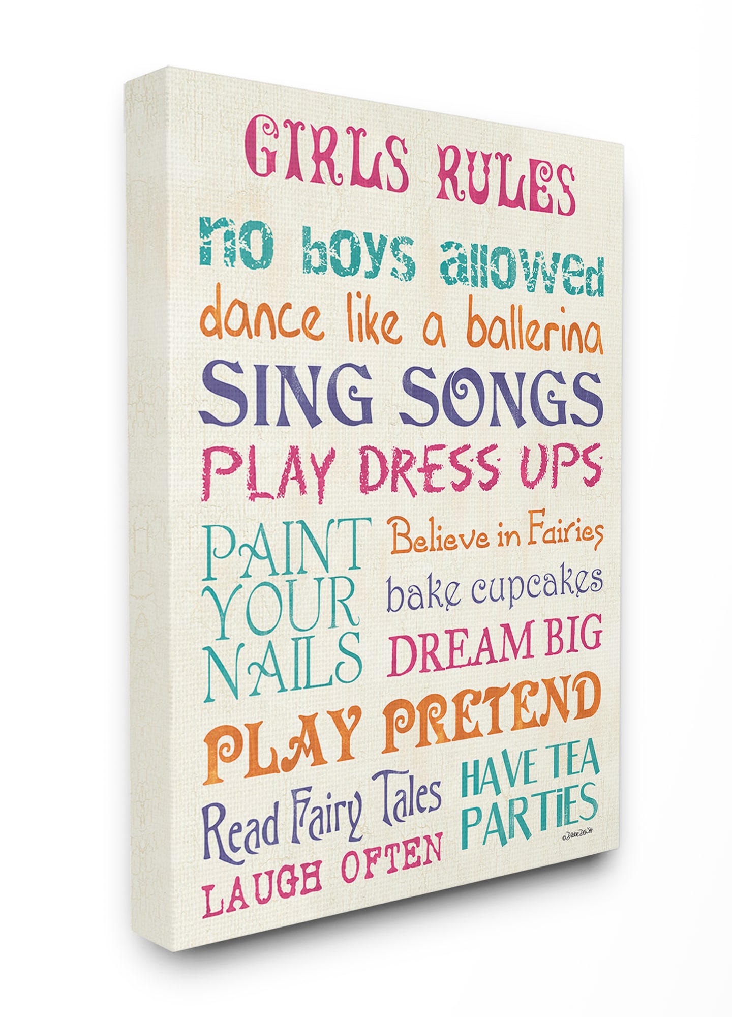 Stupell Industries BRP-2212-CN-30X40 Pink Teal Orange and Purple Girls Rules Debbie Dewitt 40-in H x 30-in W Print on Canvas