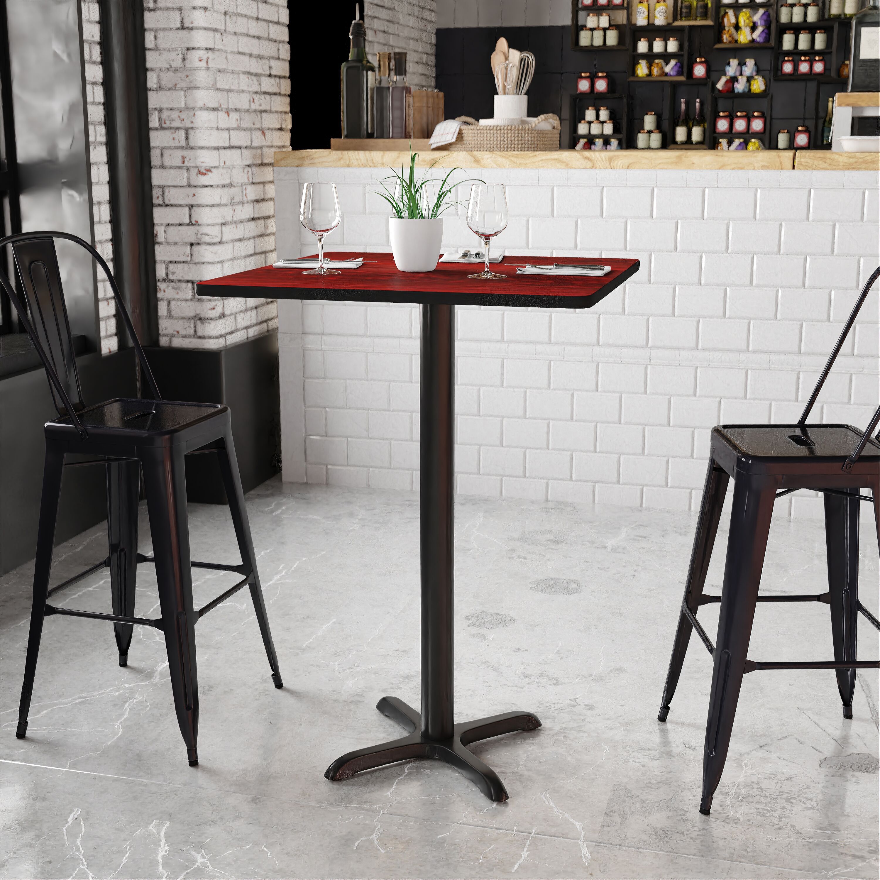 Flash Furniture 889142006381 Mahogany Contemporary/Modern Bar Table, Wood veneer with Black Metal 30-Inches L x 43.13-Inches H