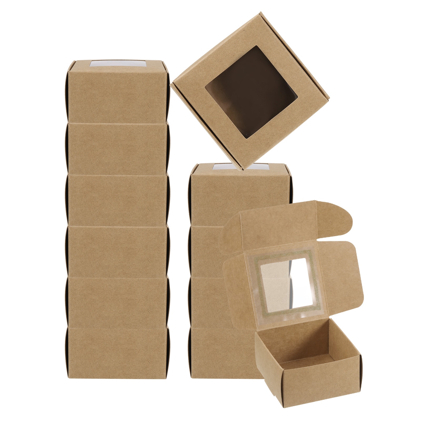 PATIKIL 3x 3x 1.5 Inch Paper Box with Window 30pcs Homemade Soap Boxes Square Presents Packaging Birthday Christmas DIY Craft Brown