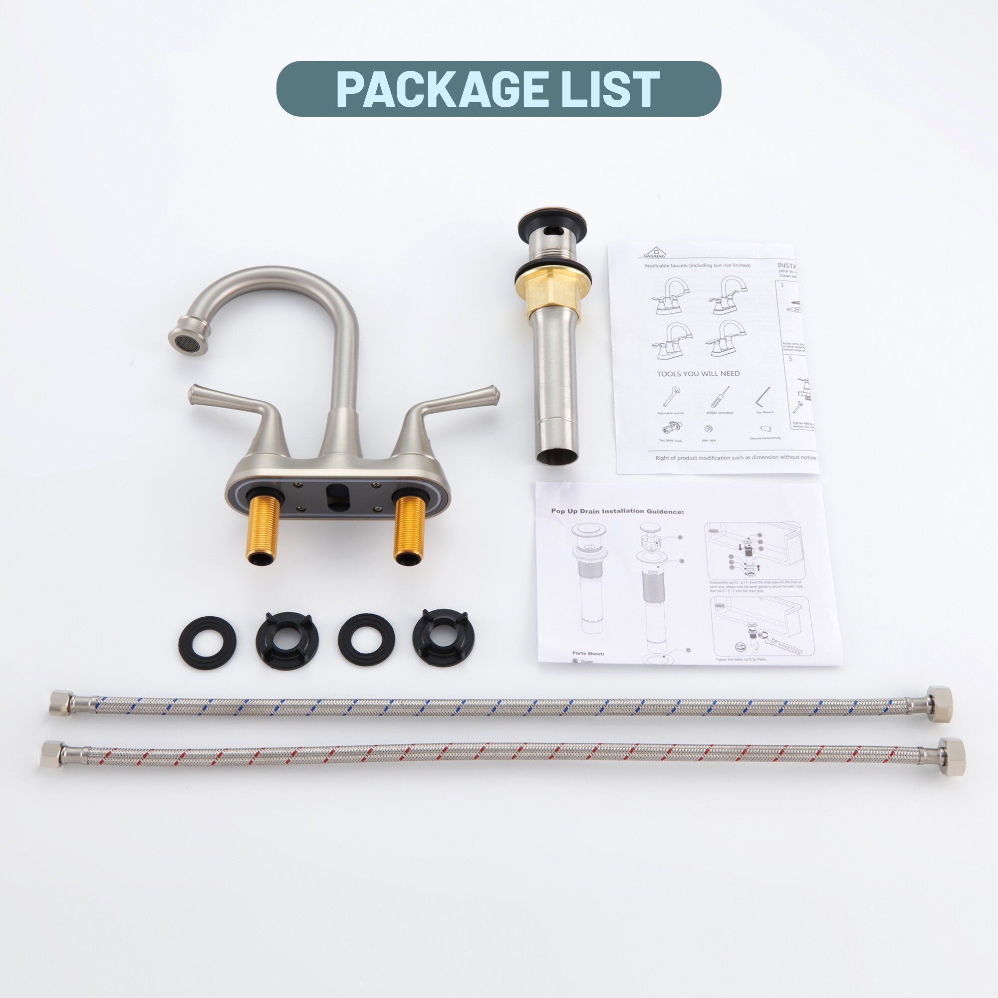 Brushed Nickel Dual Handle Bathroom Sink Faucet with Drain Kit