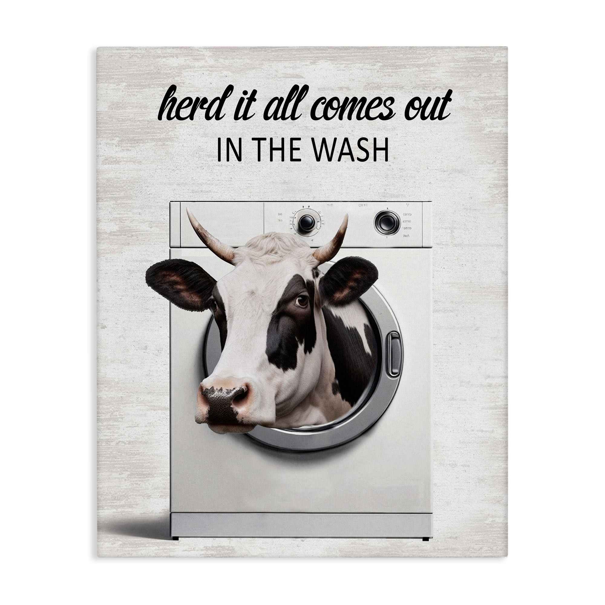 Stupell Industries BS-920-CN-16X20 Cow and Washing Machine Canvas Wall Art By Lettered and Lined 16 x 20