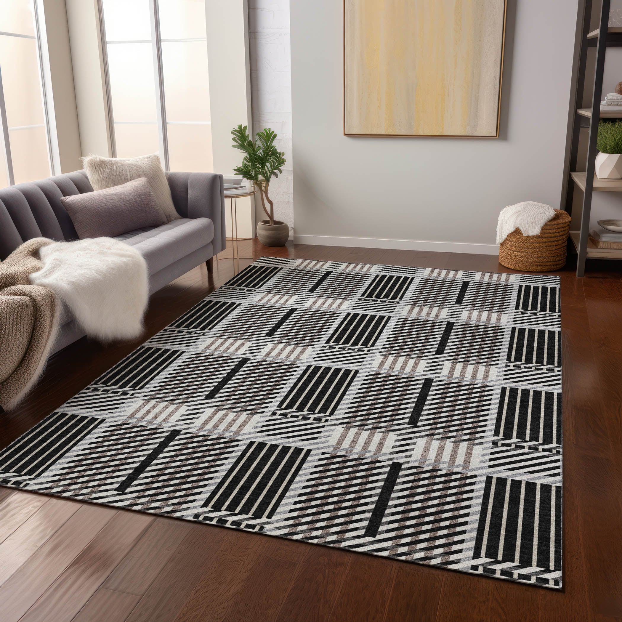Addison Rugs ACN1000BK3X5 Chantille ACN1000BK 3 x 5 (ft) Polyester Black Rectangular Indoor/Outdoor Geometric Machine washable Area rug