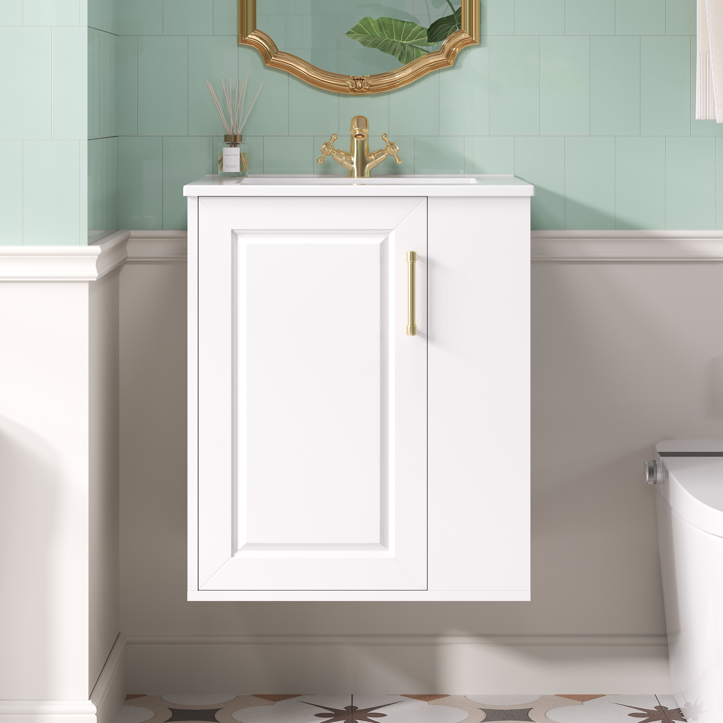 Huluwat - 20-Inch Wall Mounted Bathroom Cabinet with Side Cabinet Combo Bathroom Cabinet with Sof...