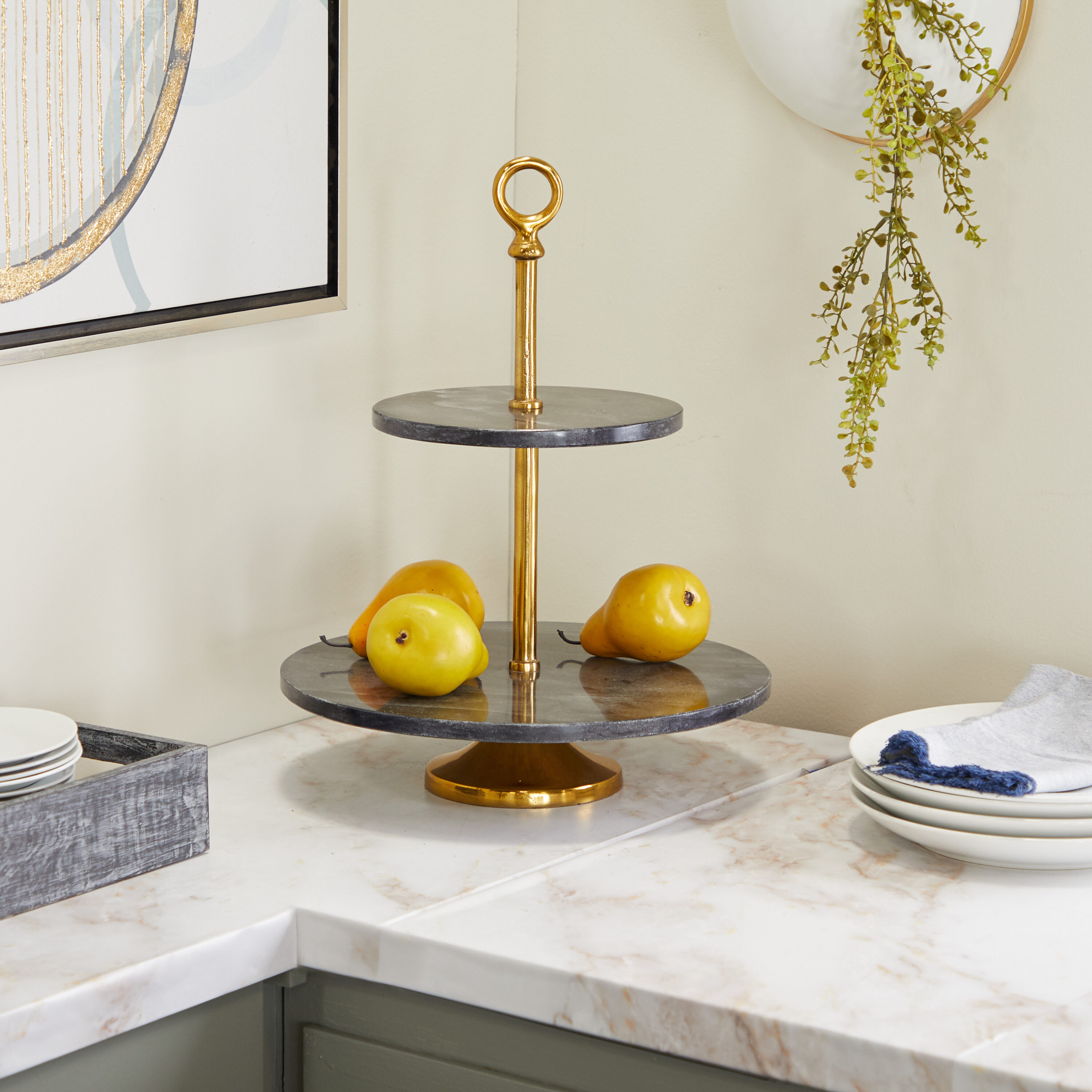 The Novogratz 84080 Black Marble Glam Decorative tray