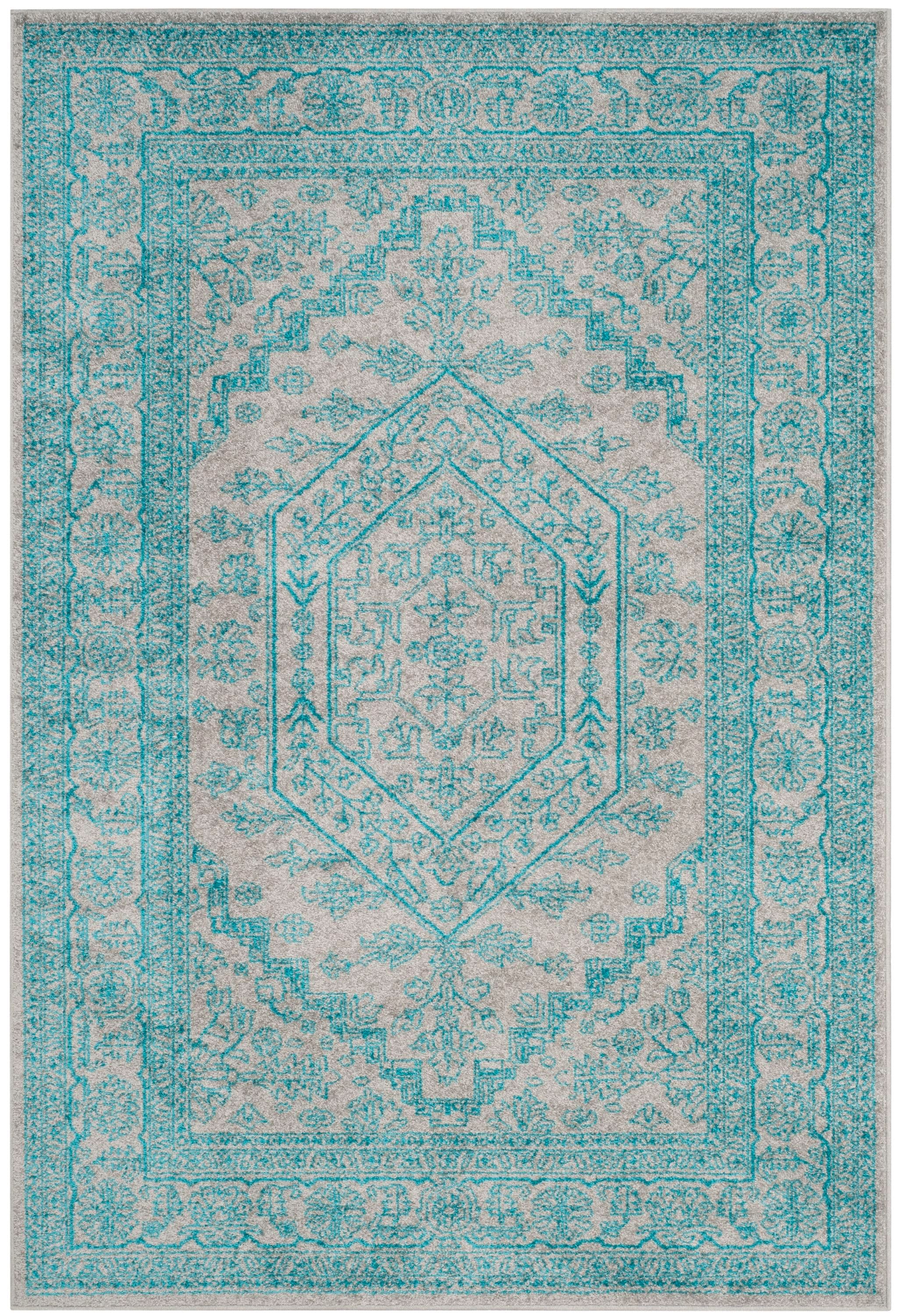 Safavieh ADR108L-6 Adirondack Herati 6 x 9 (ft) Loomed Polypropylene Light Gray/Teal Rectangular Indoor Distressed/Overdyed Lodge Area rug
