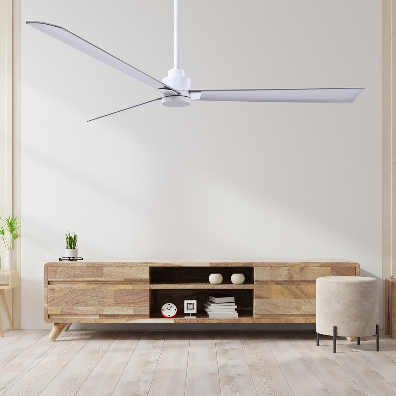 Matthews Fan Company AK-MWH-BN-72 Alessandra 72-in Outdoor Matte White with Brushed Nickel Blades Ceiling Fan Without Light - Remote Included ( 3 -Blade )