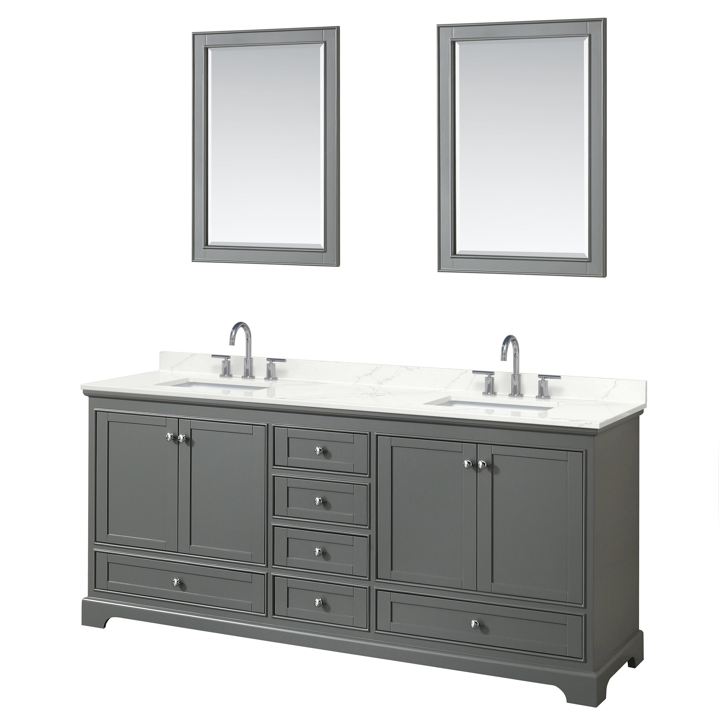 Wyndham Collection WCS202080DKGGTUS3M24 Deborah 80-in Dark Gray Undermount Double Sink Bathroom Vanity with Giotto Quartz Top (Mirror Included)