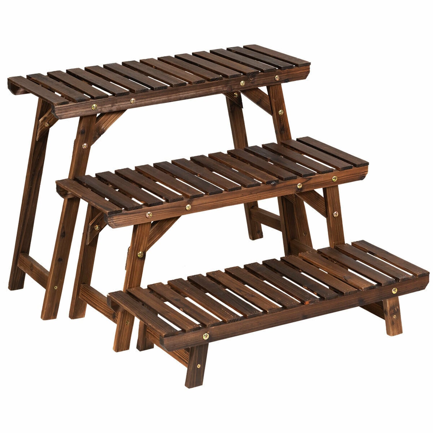 WELLFOR GT-HPY-3516 21-Inches H x 27.5-Inches W Brown Indoor/Outdoor Novelty Wood Plant Stand