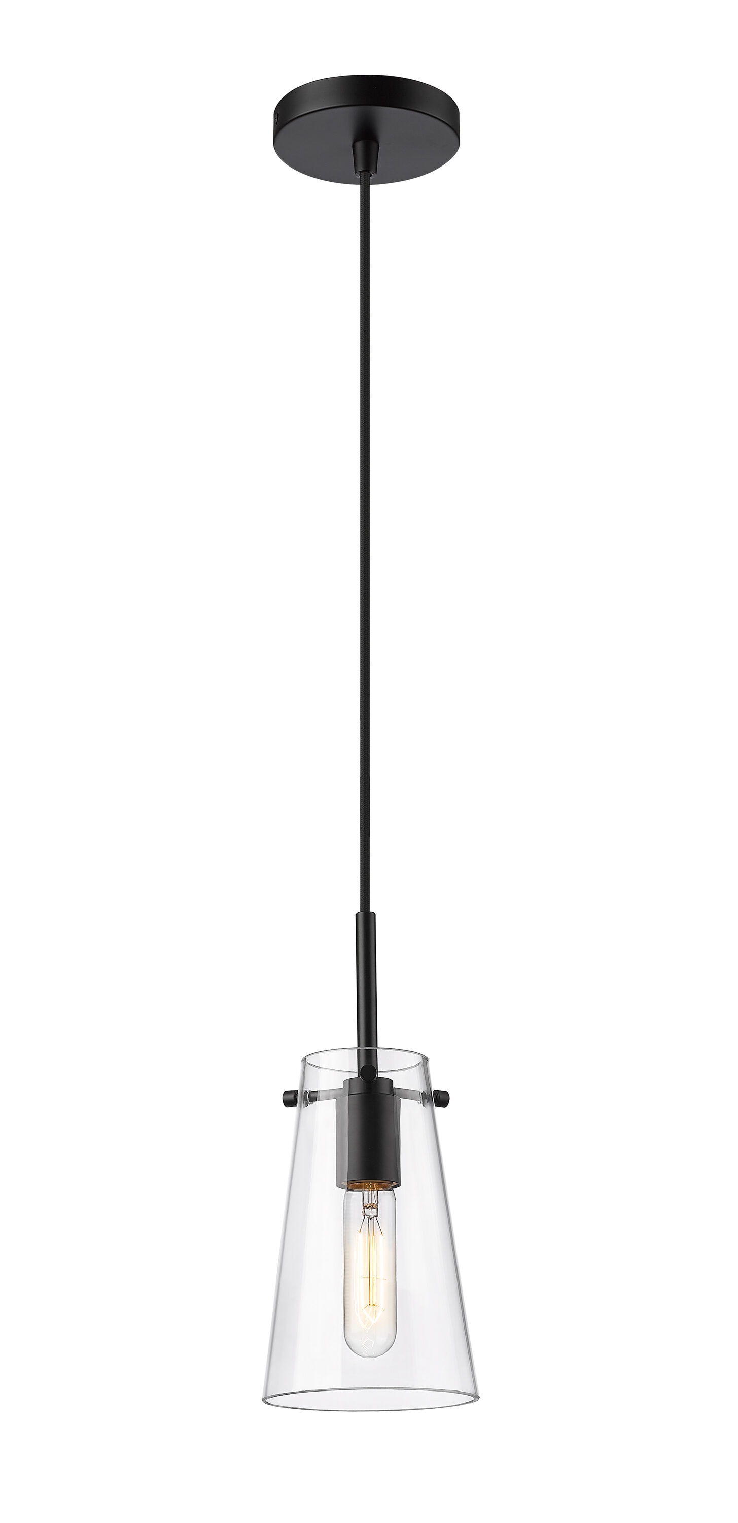 Z-Lite 7508MP-MB Kira 1 -Light Matte Black Transitional Clear glass Bell Mini Hanging Pendant light