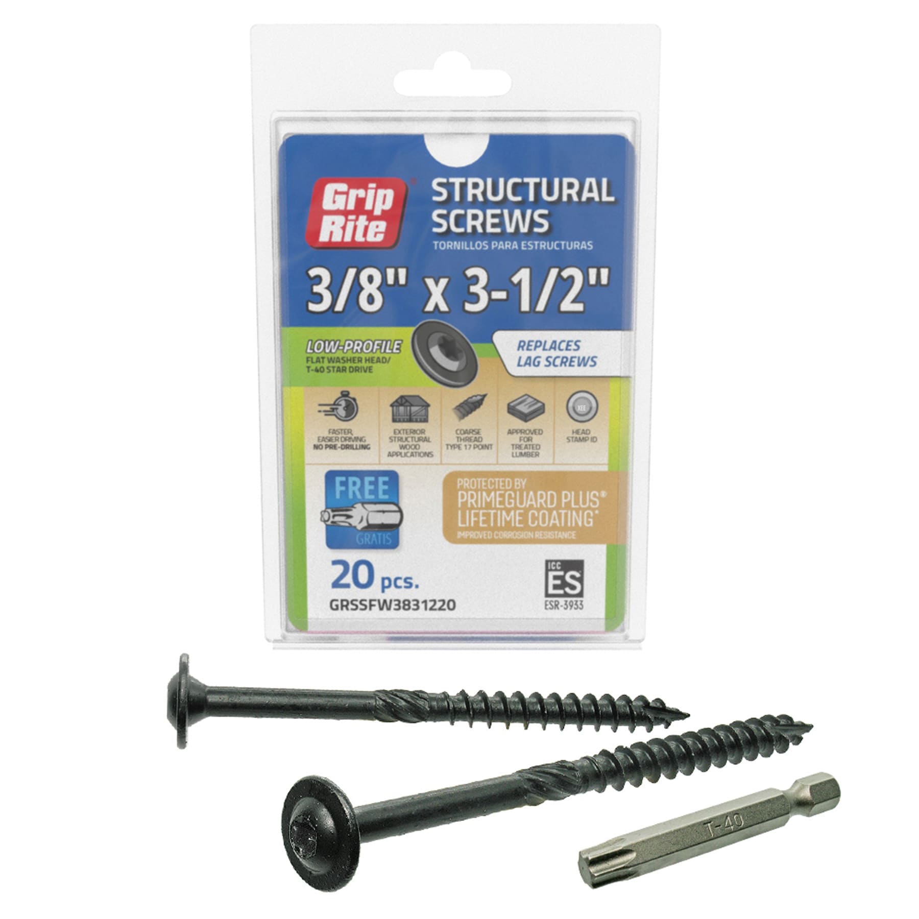 Grip-Rite GRSSFW3831220 3/8-in x 3-1/2-in Wood to wood Deck Screws ( 20 -Per Box )
