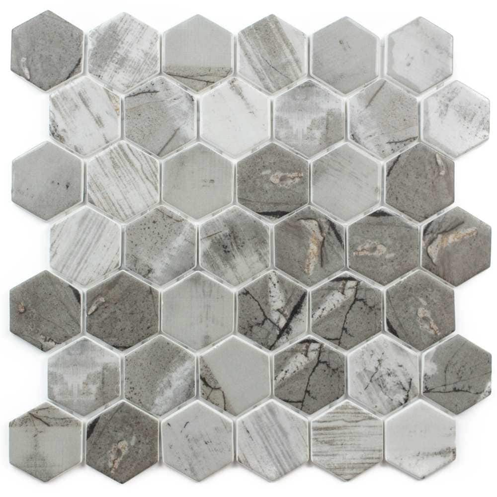 The Tile Life GHEXXBLISDE1 Eterna Big Hex Denver 12-in x 12-in Matte Glass Marble Look Hexagon Mosaic Floor and Wall Tile (0.88-sq. ft/ Piece)