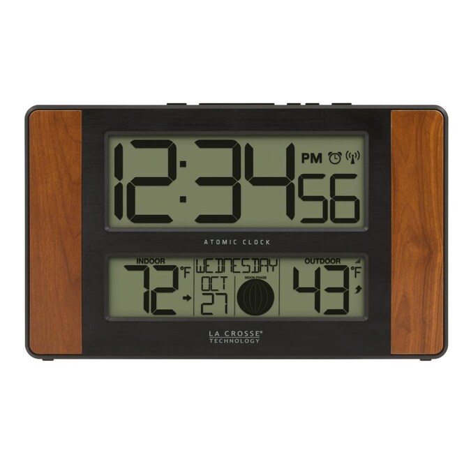La Crosse Technology Digital Atomic Rectangle Tabletop Combination Clock With Alarm In The Clocks Department At Com - La Crosse Atomic Digital Wall Clock With In Outdoor Temperature Black White