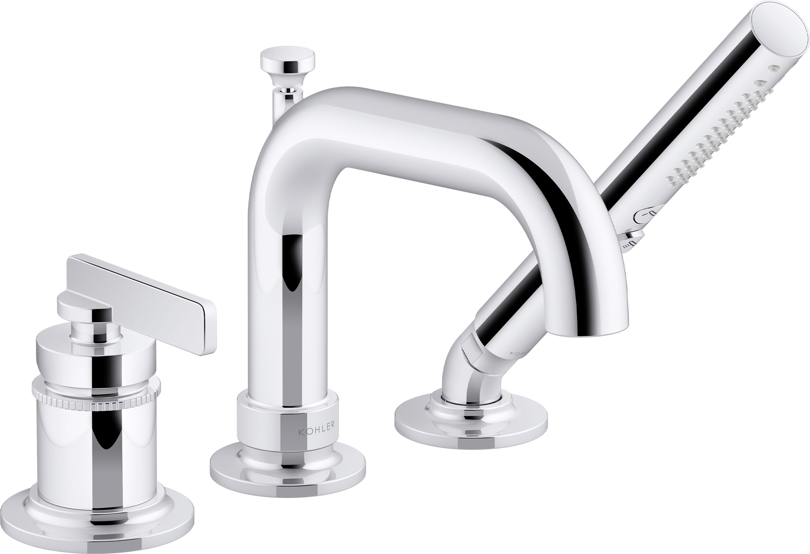 KOHLER 35913-4-CP Castia by Studio McGee Polished Chrome 1-handle Deck-mount Roman Mid-arc Bathtub Faucet with Hand Shower ( Valve Included )