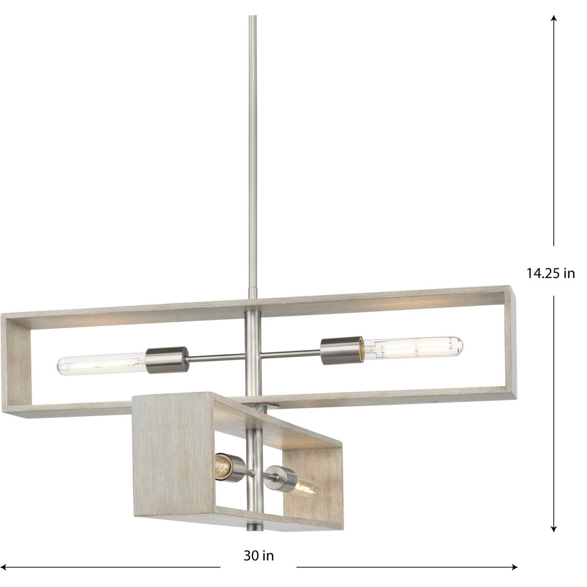 Boundary 4-Light Brushed Nickel and Oak Geometric Chandelier