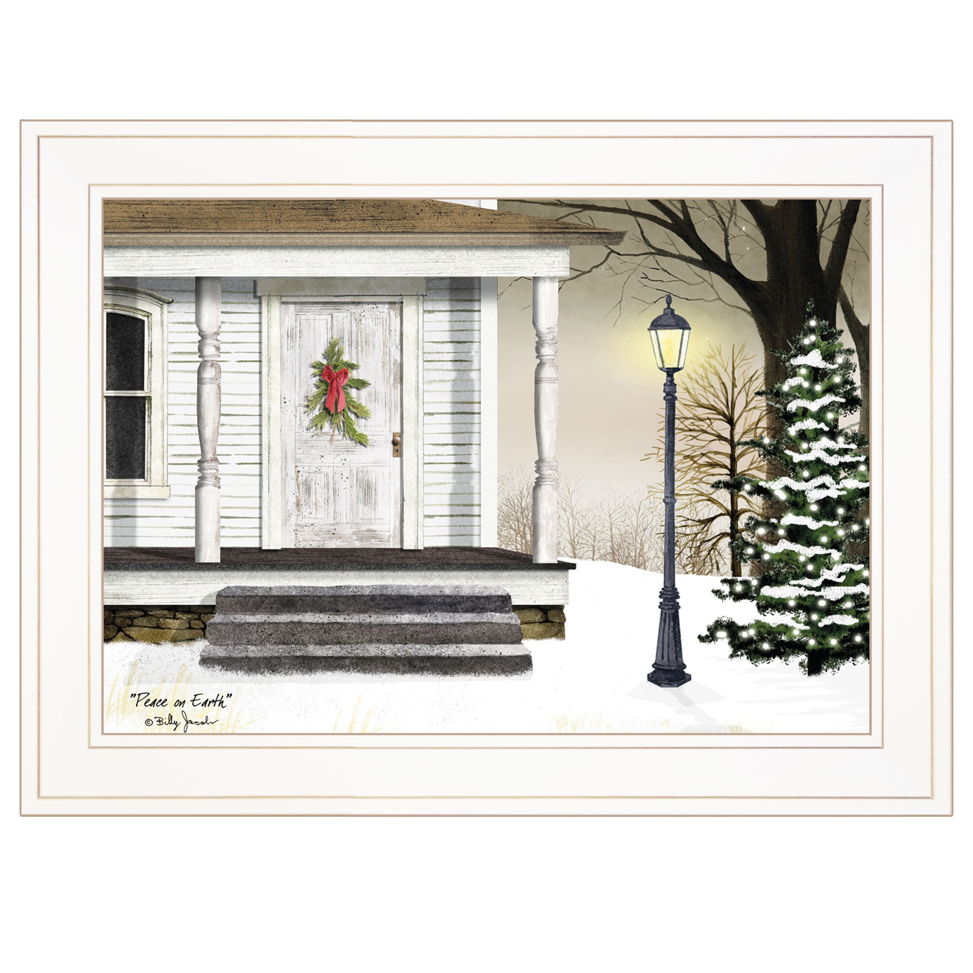 Trendy Decor 4U BJ1001-226G Peace On Earth Billy Jacobs White Wood Framed 15-in H x 19-in W Animals Paper Print
