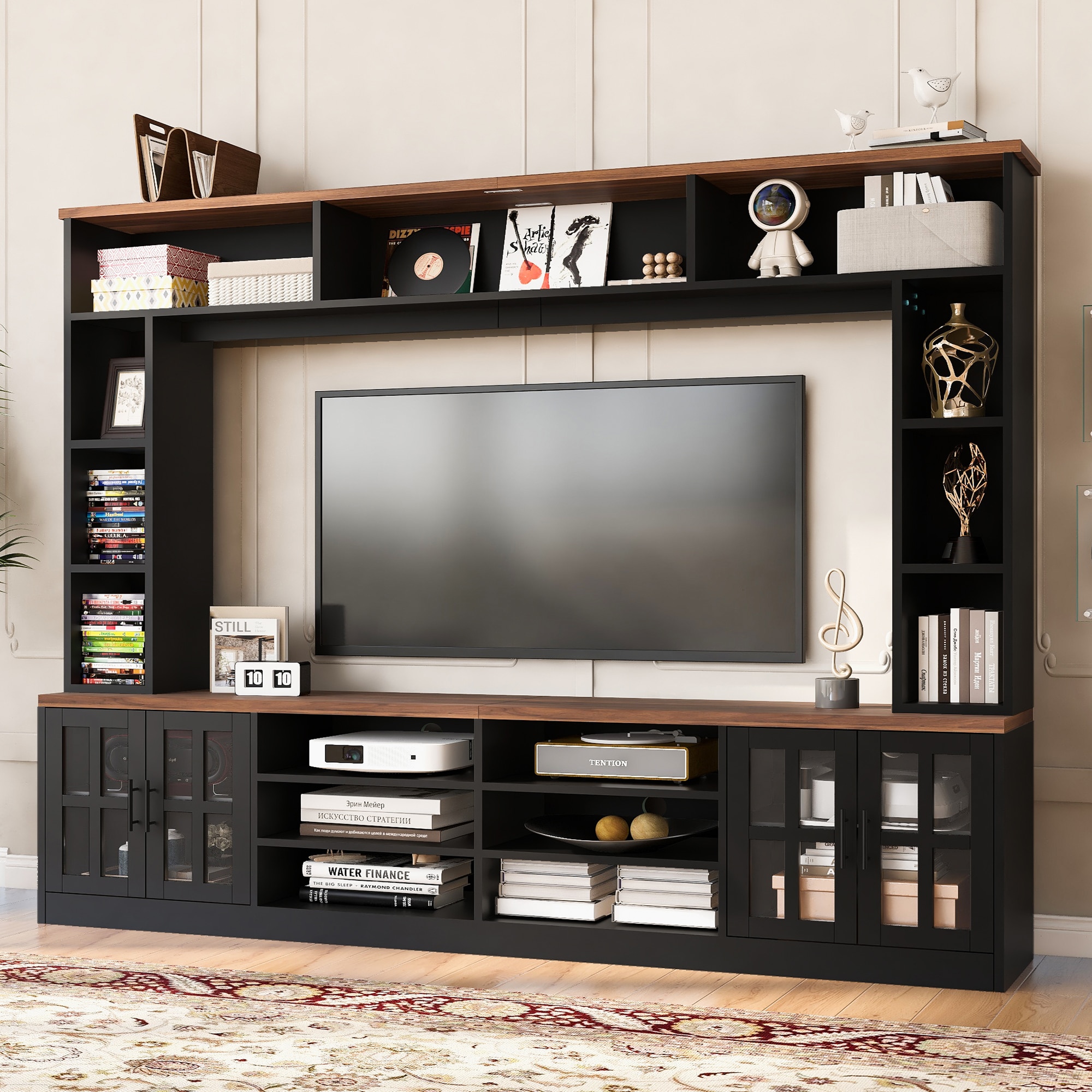 Fun Orange TV Stand Modern/Contemporary Black and Brown 95.5-in W TV ...