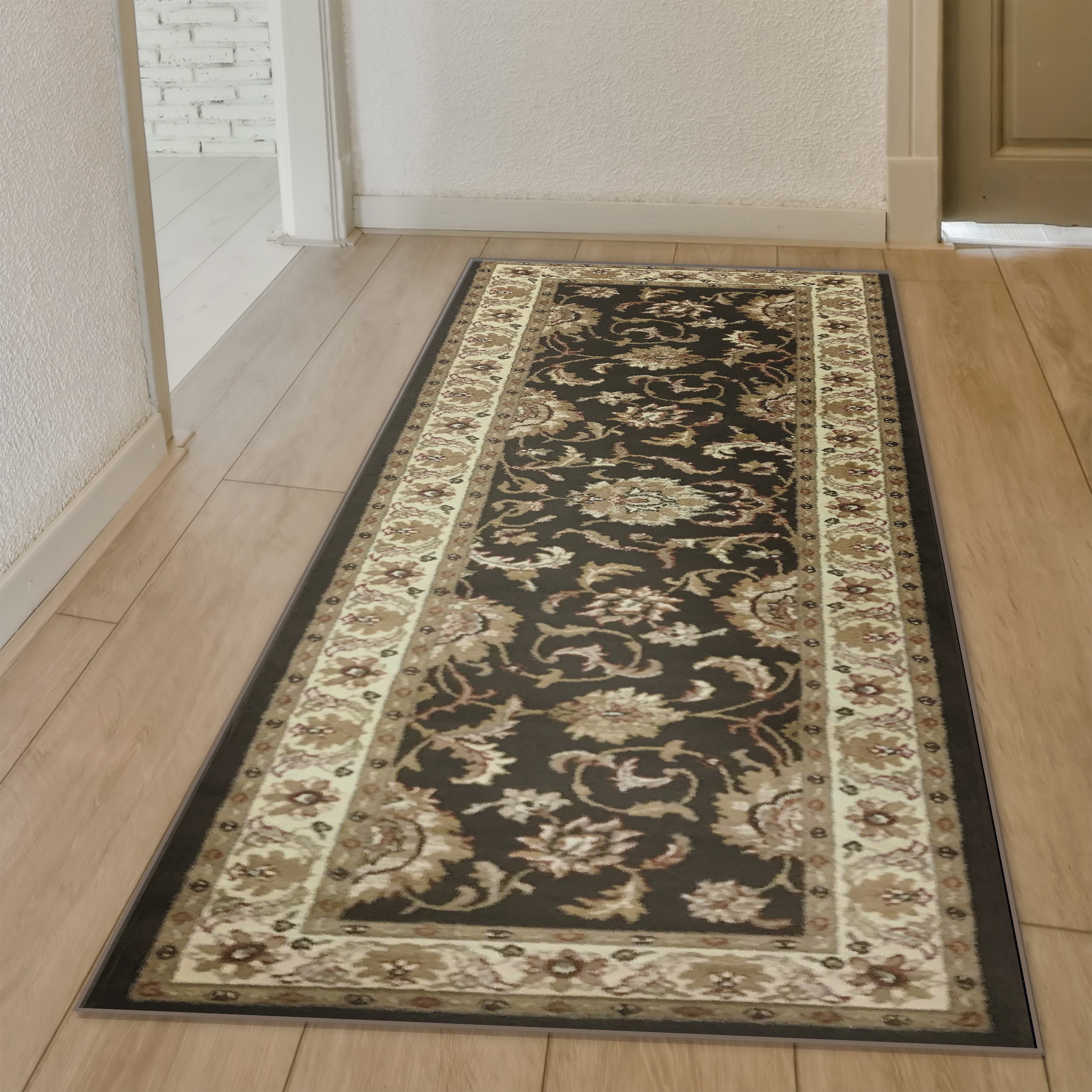 Radici USA 1621/1724/BROWN Como 2 x 8 (ft) Polypropylene Brown Rectangular Indoor Floral/Botanical Oriental Runner rug
