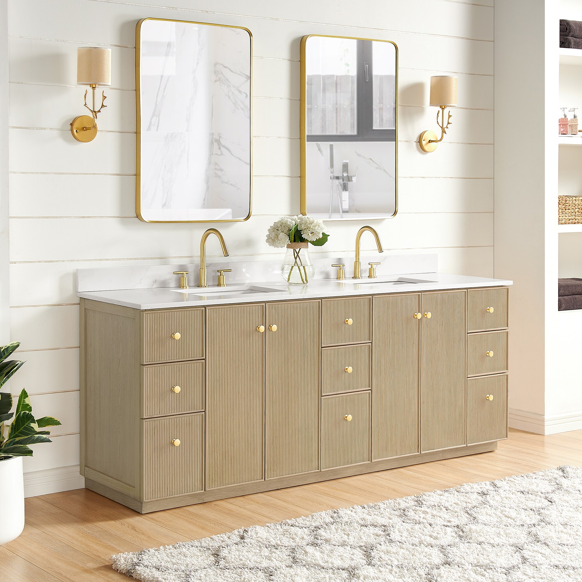 Vinnova Oza 84 in. Free-standing Double Bath Vanity in Aged Natural Oak ...