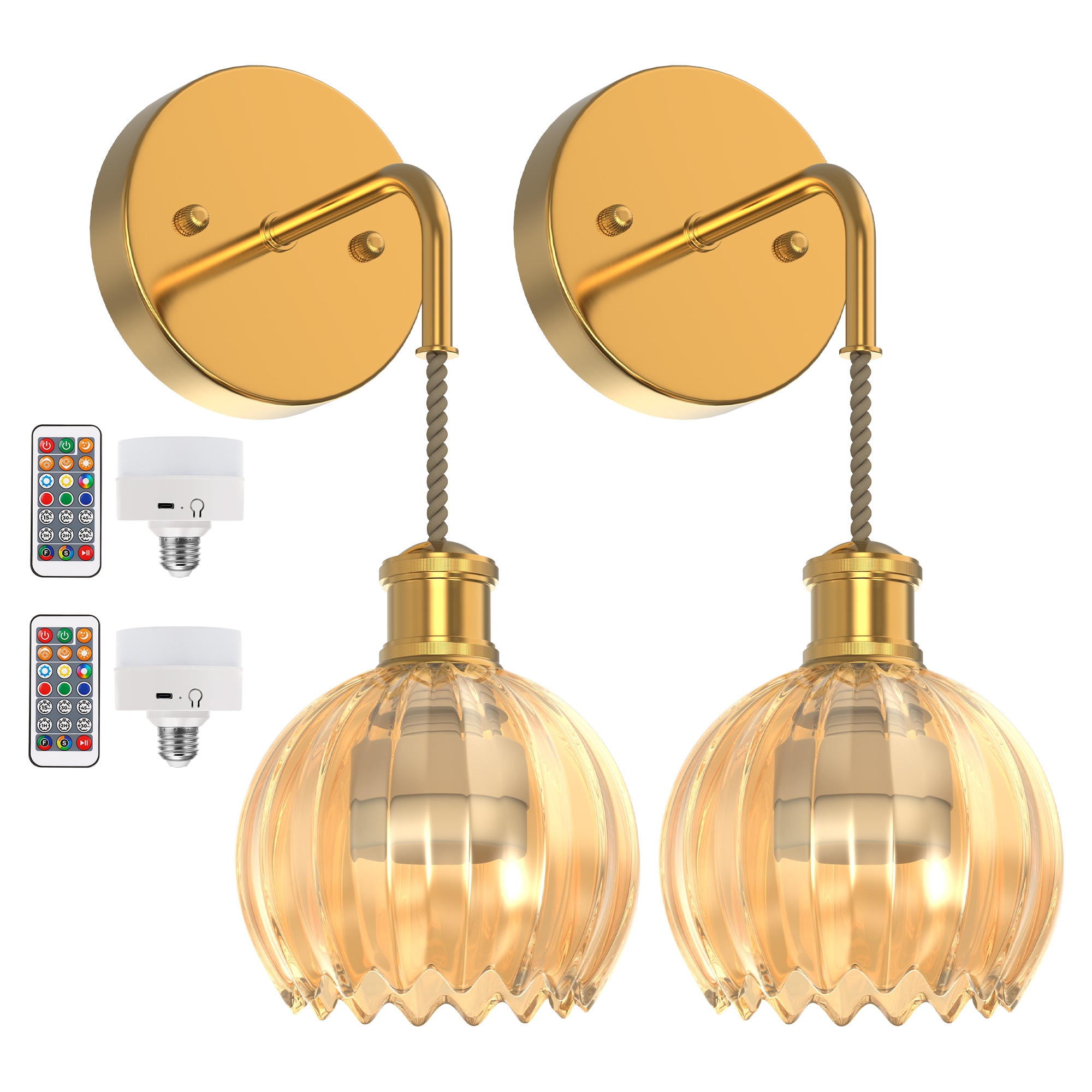 YANSUN LA-NB19301ADBA2-2A 4.7-in W 2 -Light Gold Mid-century Integrated LED Wall Sconce