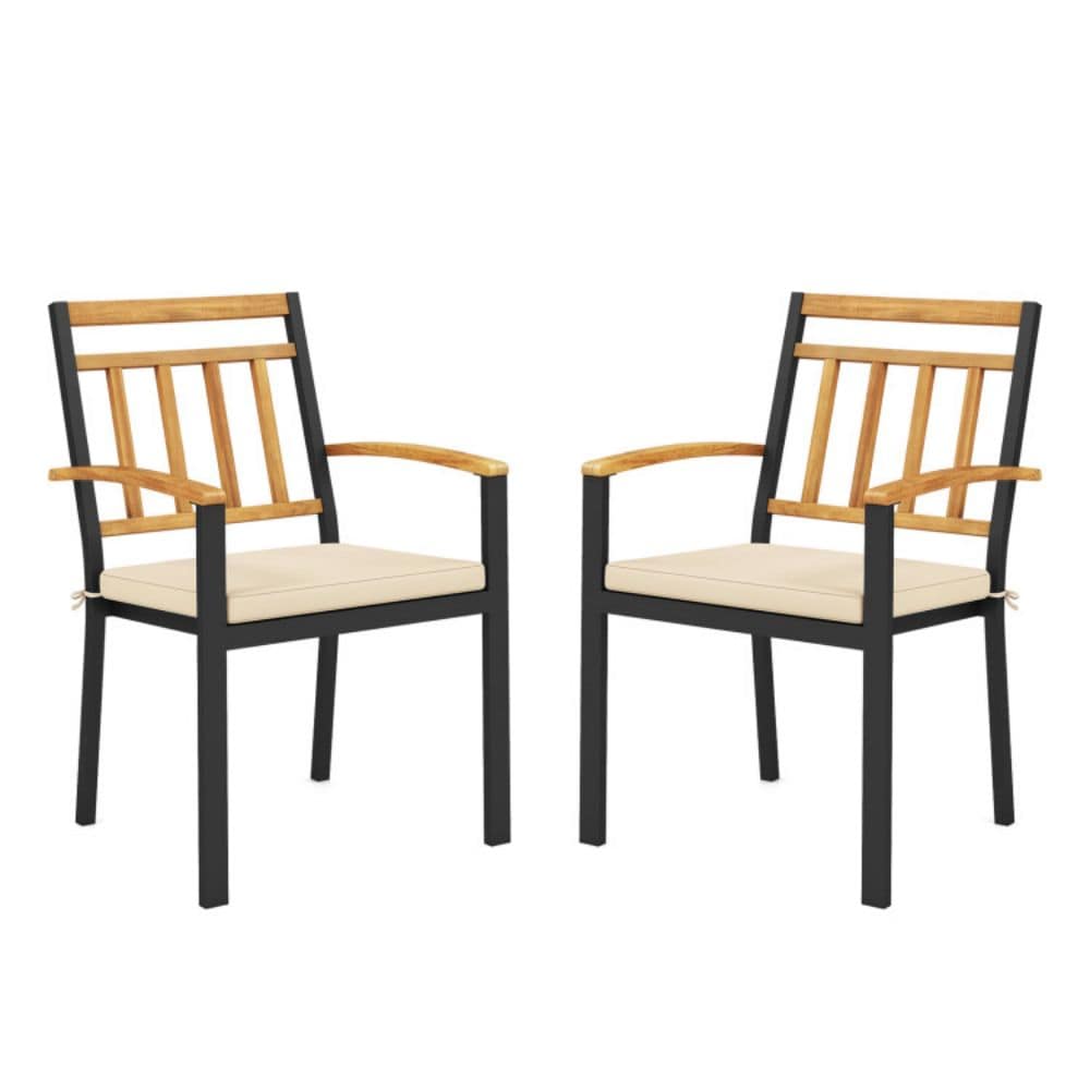 Clihome CLHW72102 Dining Chairs with Removable Padded Cushions Set of 2 Black Metal Frame Stationary Dining Chair with Off-white Cushioned Seat