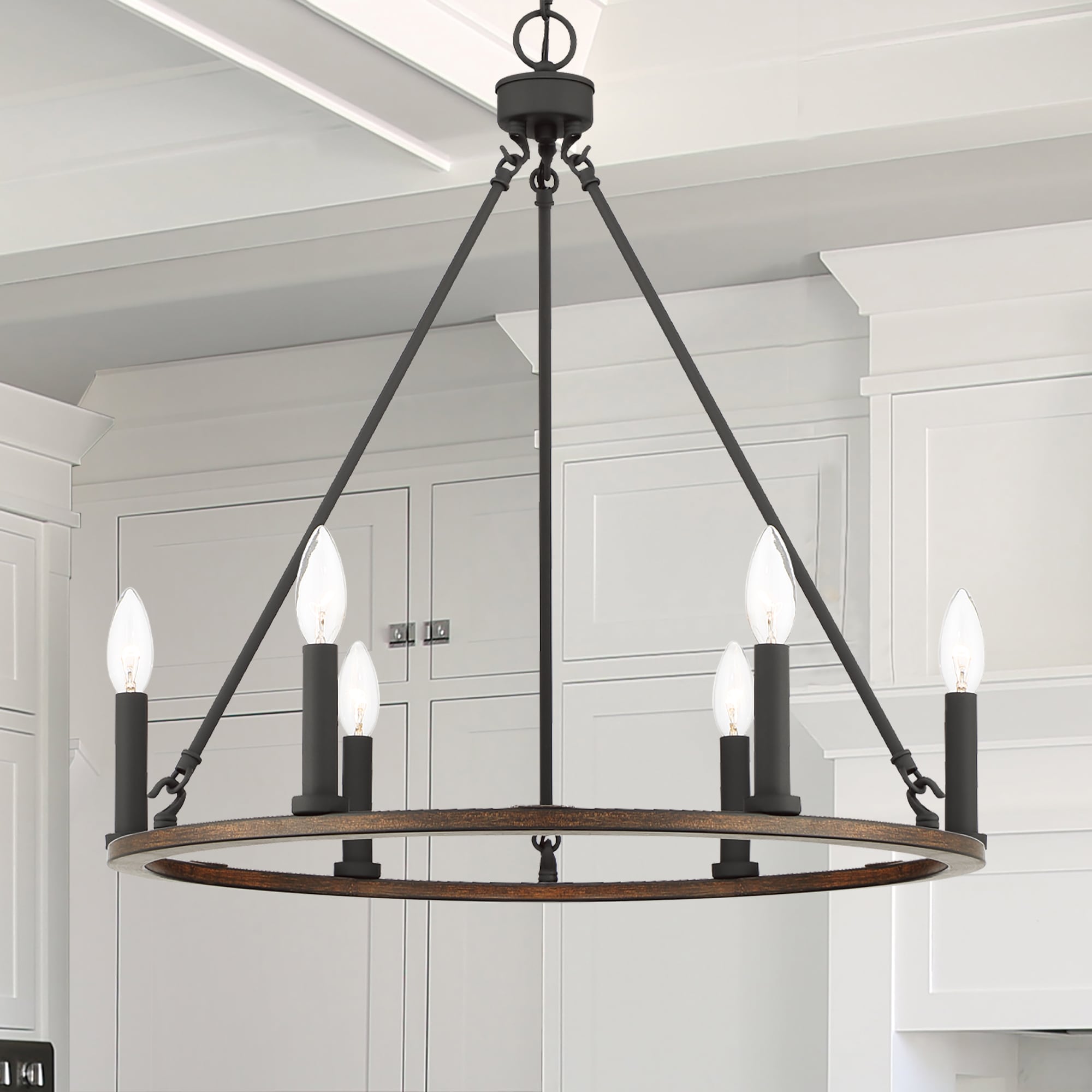ACROMA 1306DWAZ Birdena 6 -Light Distressed Brown Farmhouse Bare bulb For Use in Bedrooms, Dining Rooms, Foyers, Kitchens, Living Rooms Chandelier