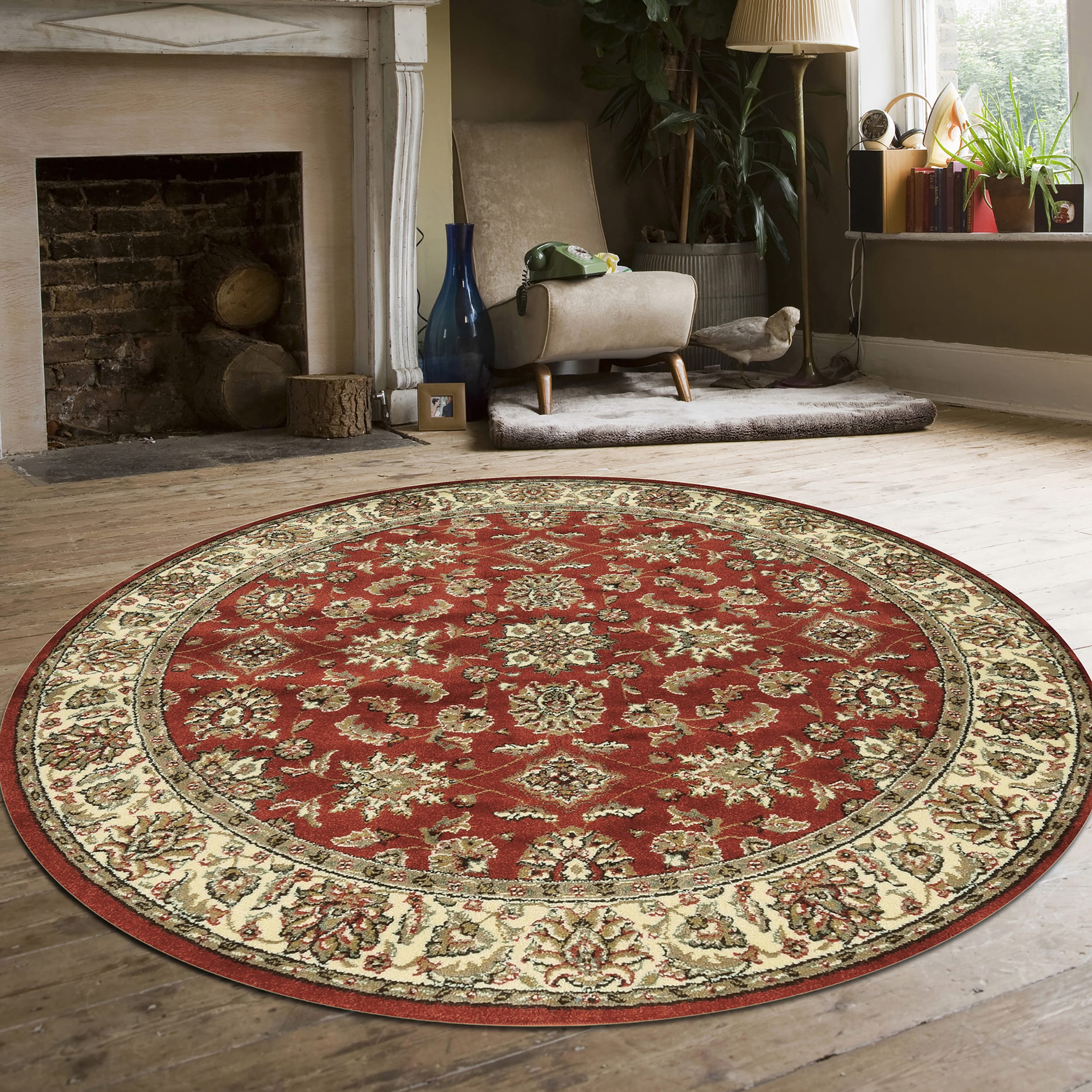 Radici USA 1592/1045/BRICK Como 5 x 5 (ft) Polypropylene Brick Round Indoor Floral/Botanical Oriental Area rug