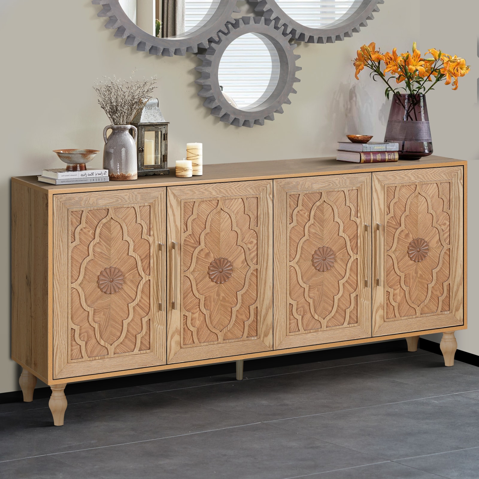 CHITA Rustic Kitchen Storage Cabinet for Kitchen Dining Room Pantry and Household Organization Natural Wood