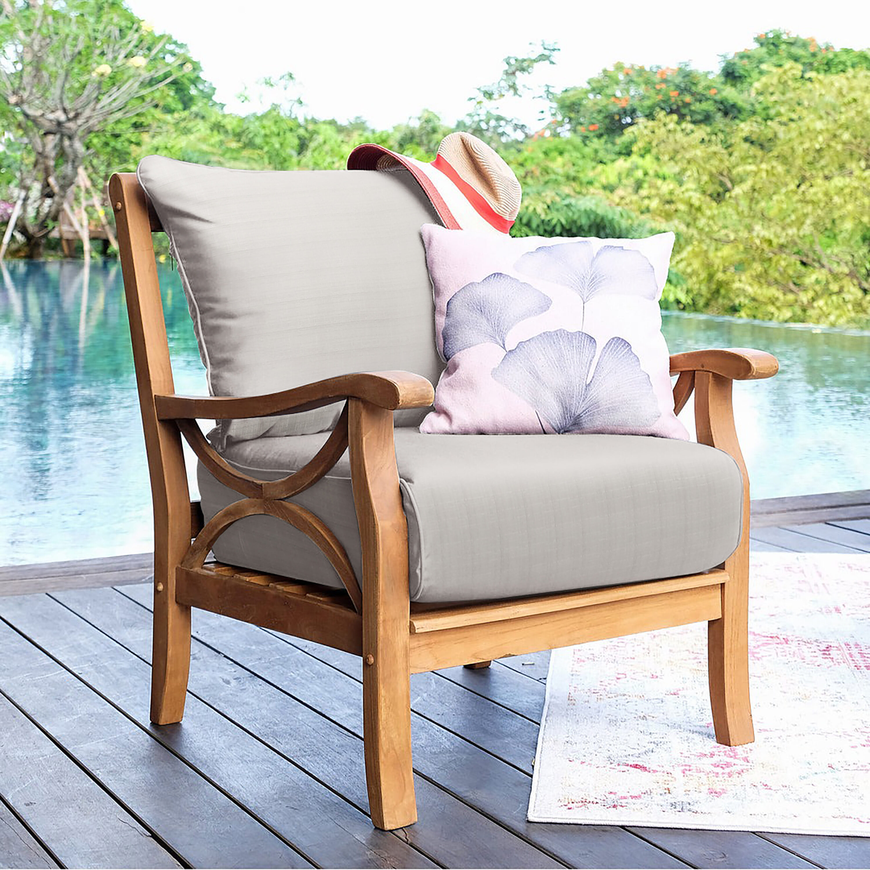 Cambridge Casual Auburn Unfinished Wood Solid Teak Outdoor Lounge Chair - Free Lumbar Pillow