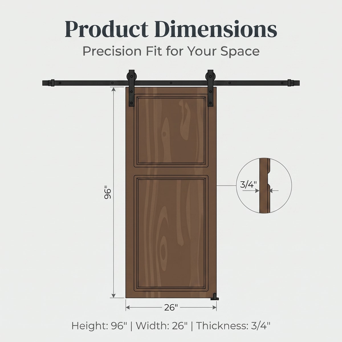 Loheer 26-in W x 96-in H 2-Panel Walnut Finished MDF Sliding Barn Door with Hardware Kit