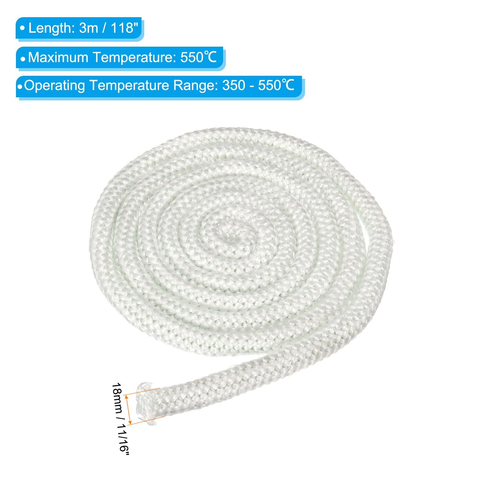 PATIKIL 5/16 Inchx 118 Inch Wood Stove Gasket/Fiberglass Round High Temperature Resistance Seal Rope Replacement For Stoves Fireplace Door White