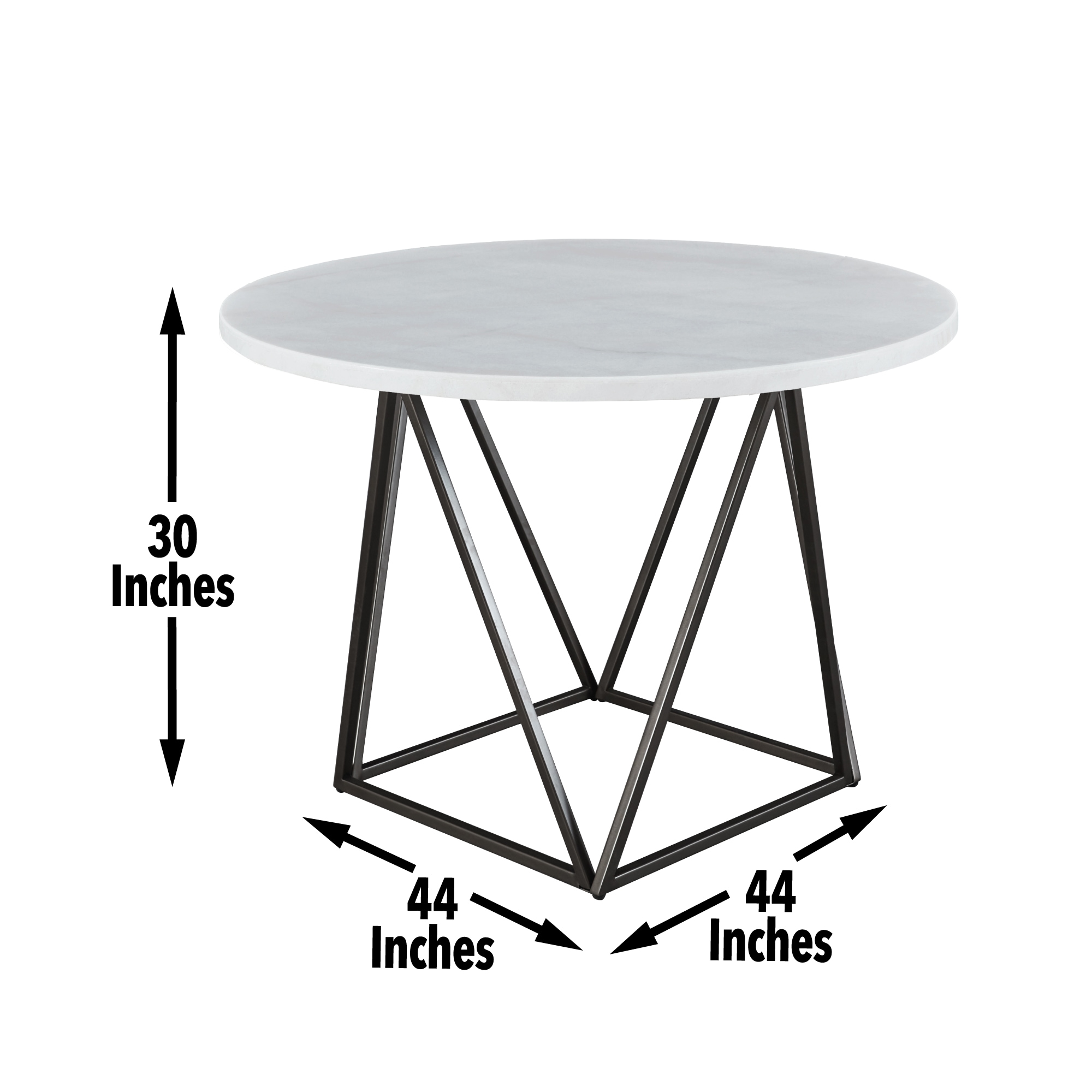 Ramona White Marble Top Round Dining Table with Bronze Base