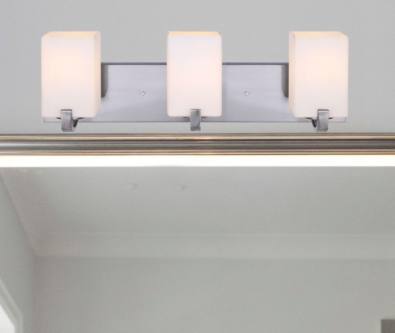 Palmer Contemporary Brushed Nickel 3-Light Vanity with White Opal Glass
