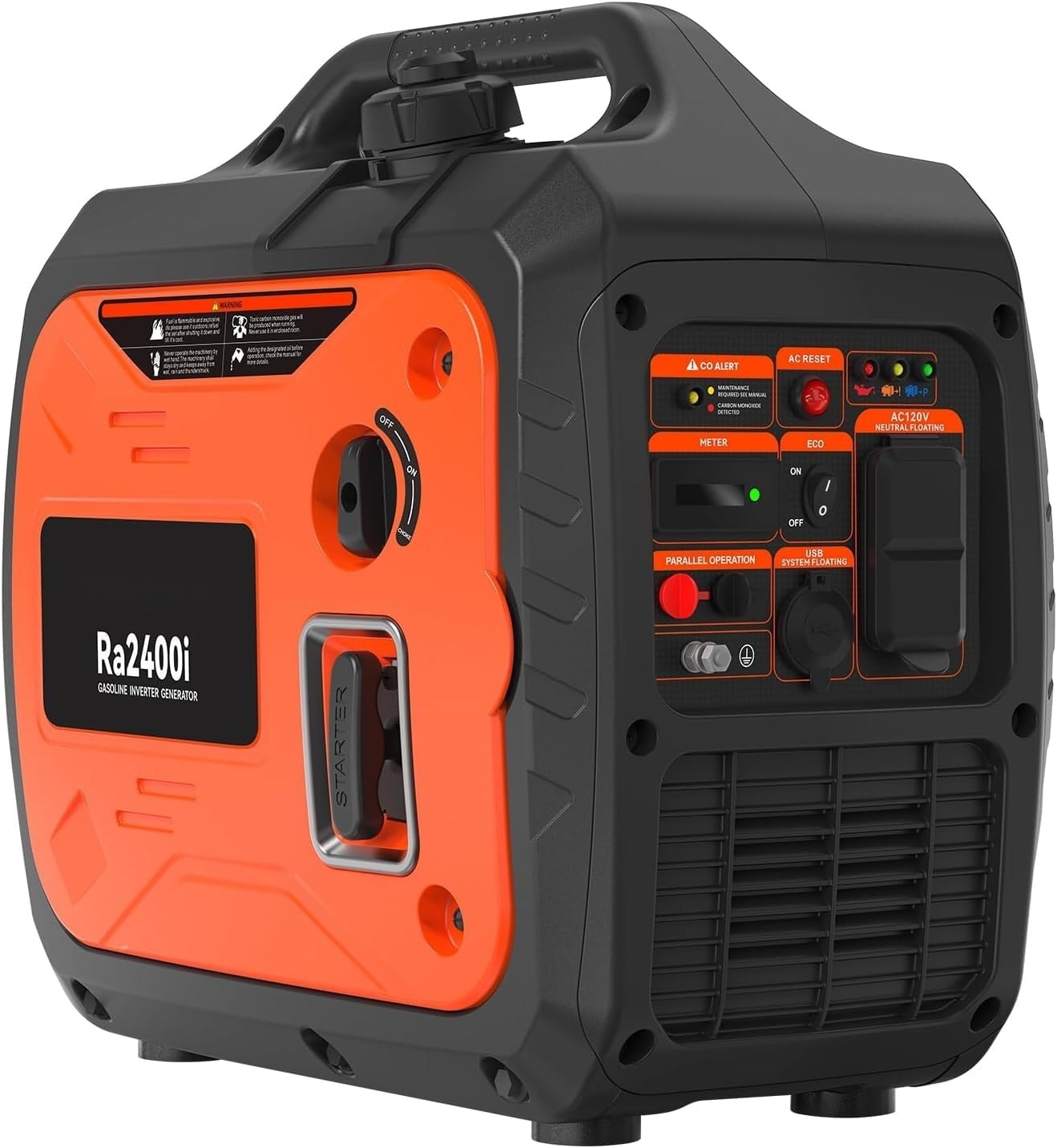 Misopily 2400 Watt Portable Inverter Generator Lightweight Gas Powered for Home Camping RV Tailgating Quiet Operation CO Shutoff Parallel Ready #LMS0605M002