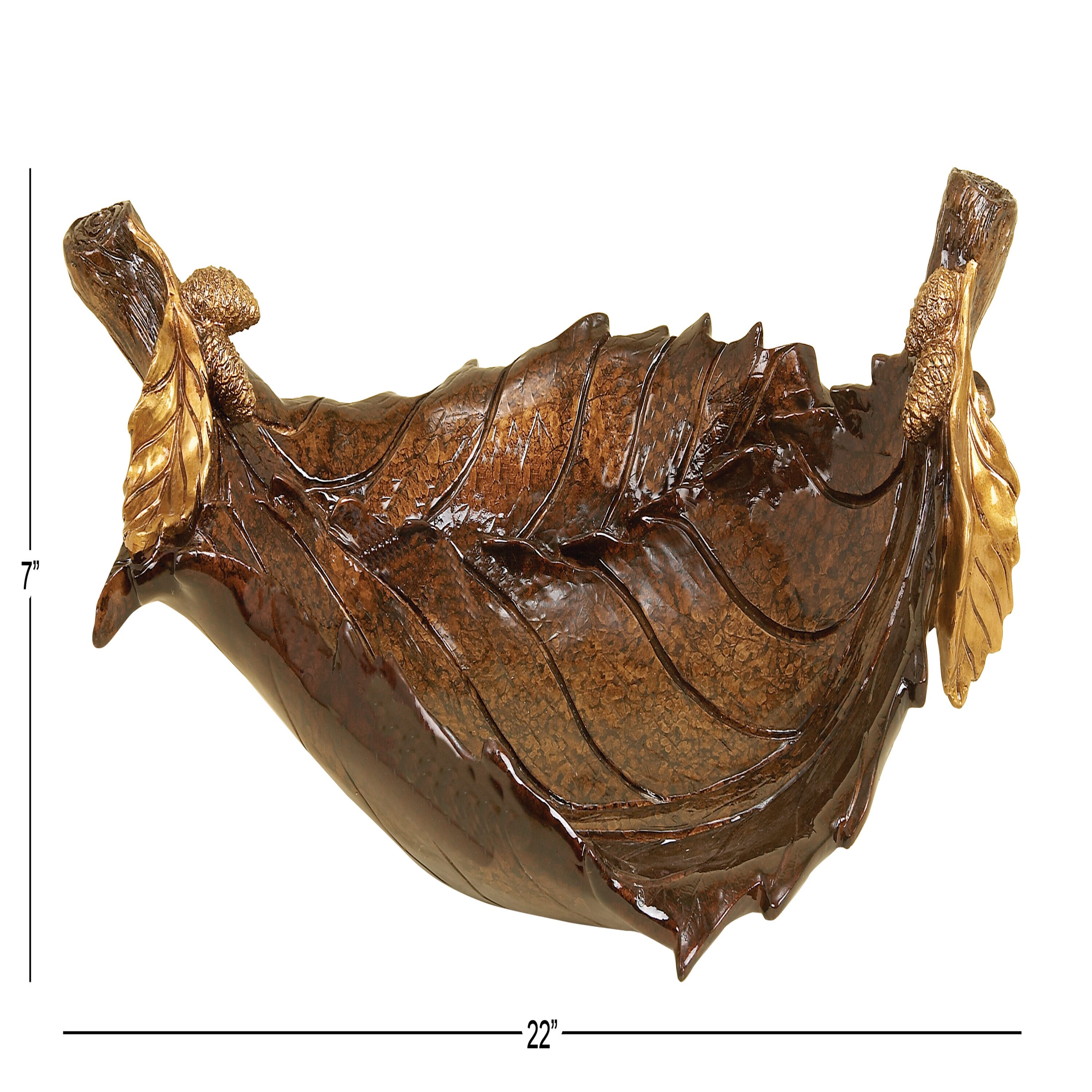 Amber Leaf Intricate Carved 22" Polystone Decorative Bowl with Stand