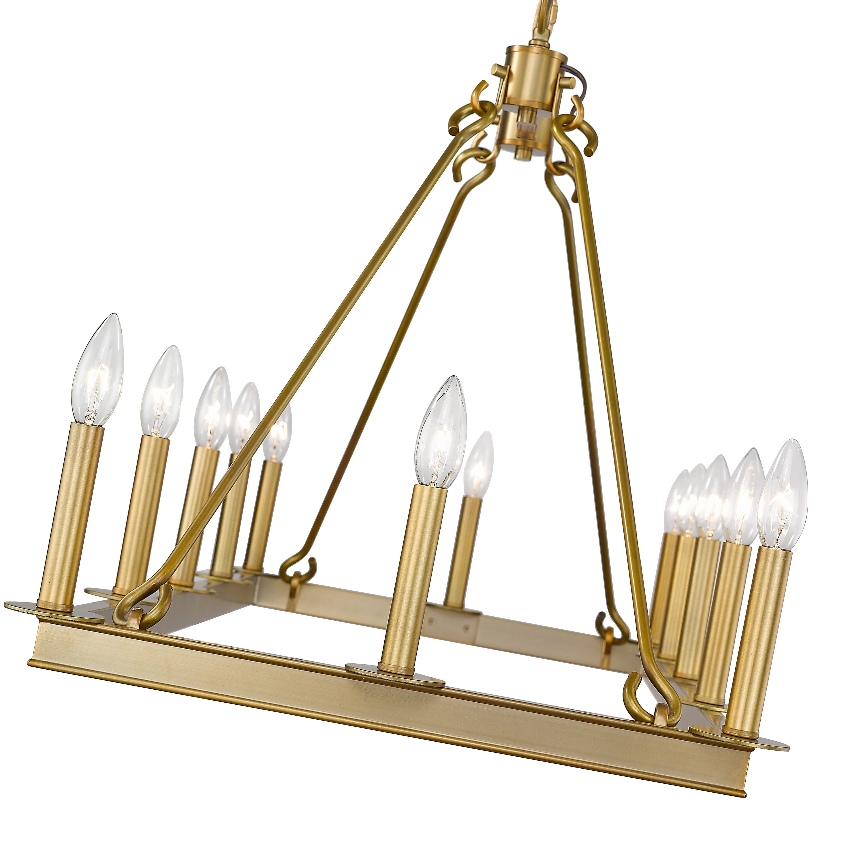 Olde Brass 12-Light Rectangular Candle Chandelier