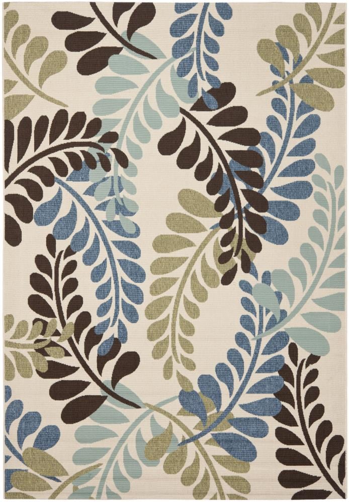Safavieh VER056-0613-6 Veranda Fern 7 x 10 (ft) Loomed Synthetic Cream/Aqua Rectangular Indoor/Outdoor Floral/Botanical Farmhouse/Cottage Area rug