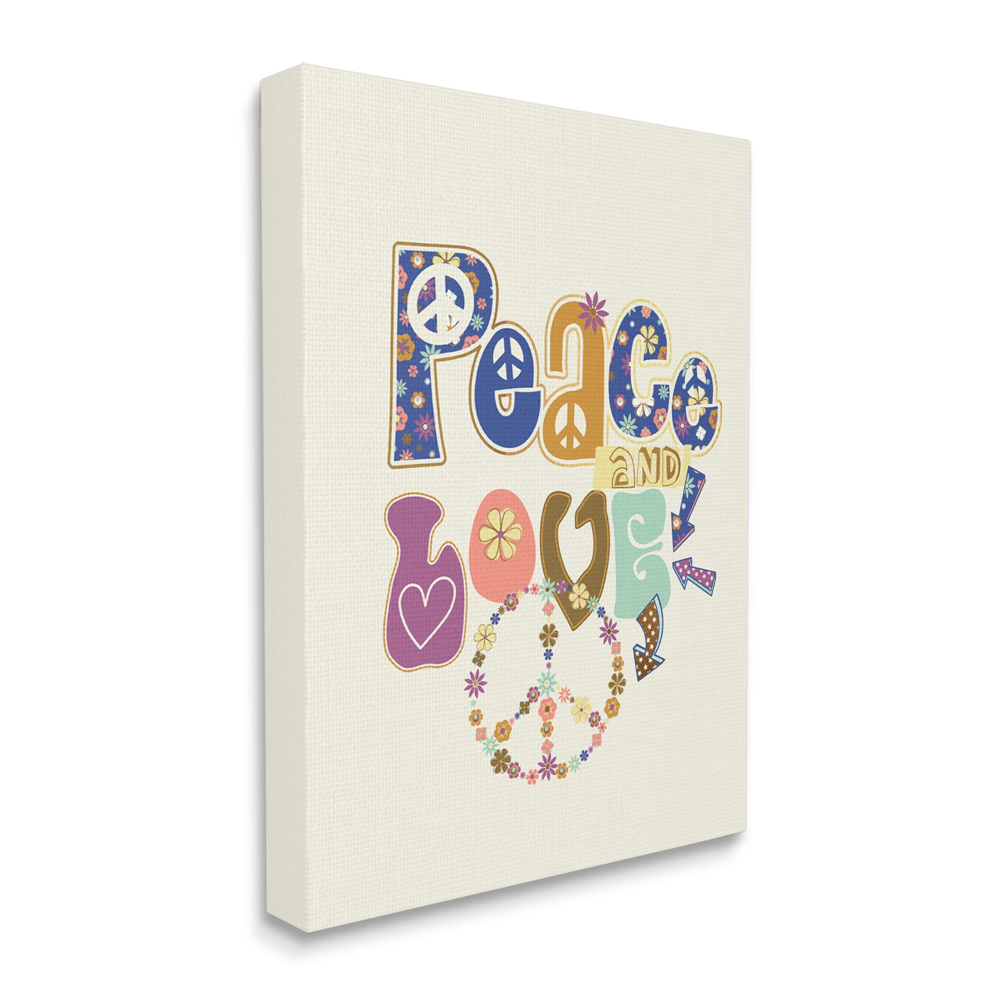 Stupell Industries AE-820-CN-36X48 Groovy Peace and Love Sentiments Floral Peace Sign Jennifer Ellory 48-in H x 36-in W Inspirational Print on Canvas