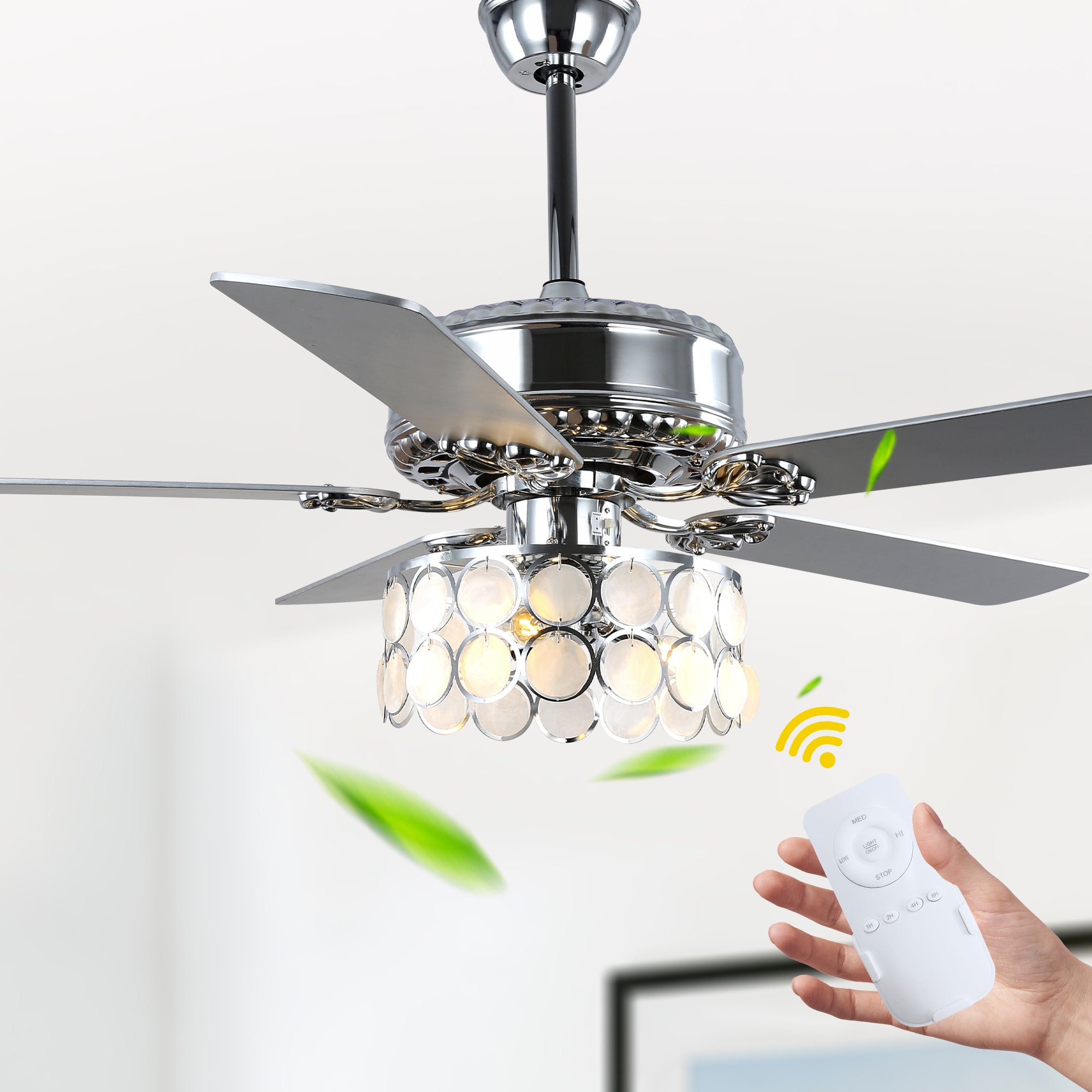 Oaks Decor DC5216OKEL Nova 52-in Color-Changing Chrome with Modern/contemporary Blades Chandelier Ceiling Fan With Light - Remote Included ( 5 -Blade )