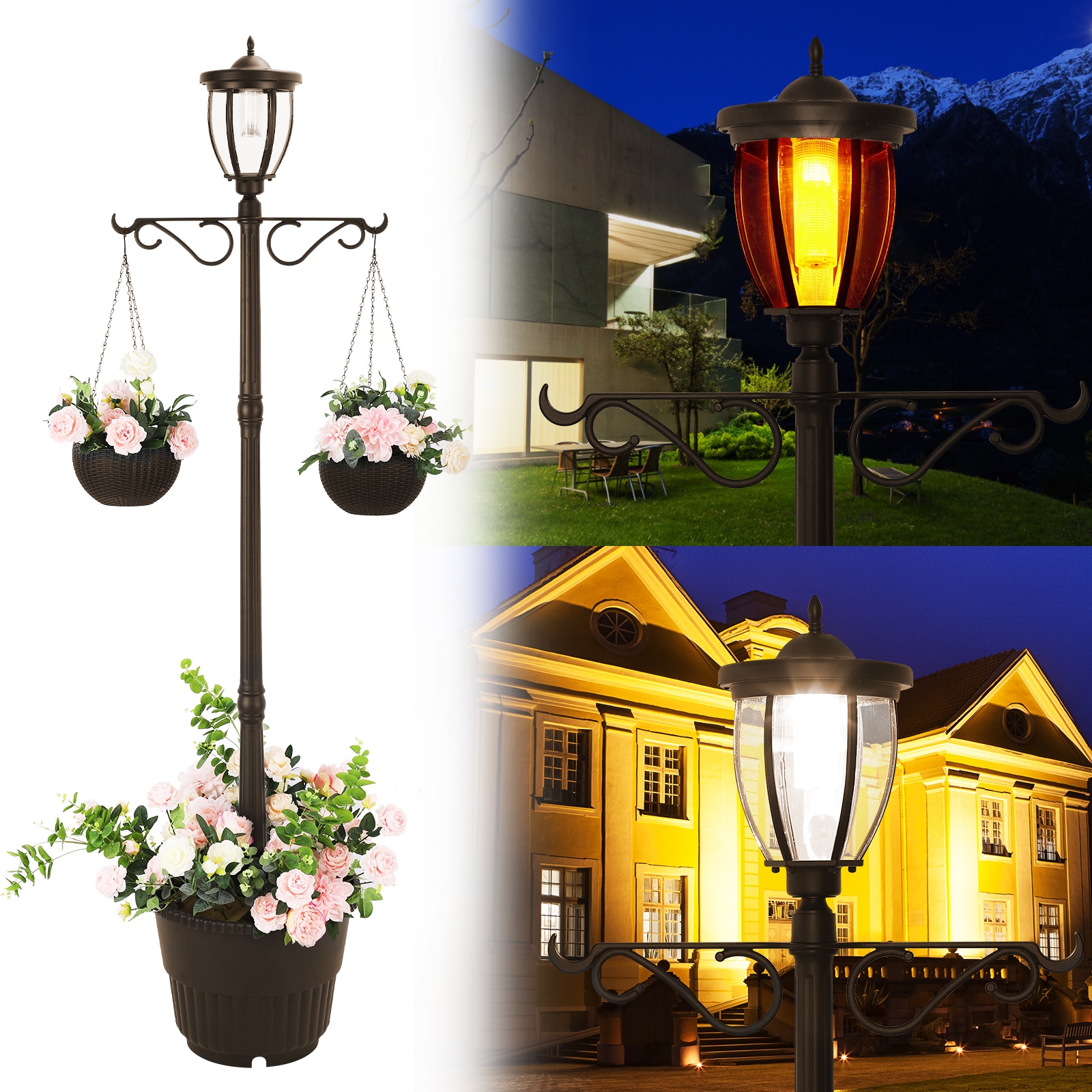 Sun-Ray 3L2064 18.3-in W Medium Bronze Metal Outdoor Hanging planter with Drainage Holes